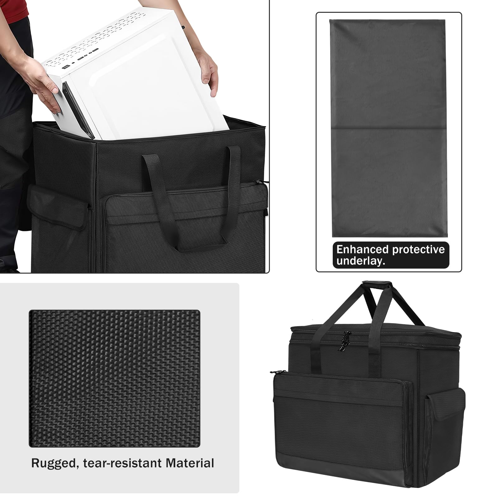 Xidihf Double Layer Computer Tower Carrying Case Desktop Computer Travel Storage Bag For Pc Chassis, Keyboard, Cable, Mouse And