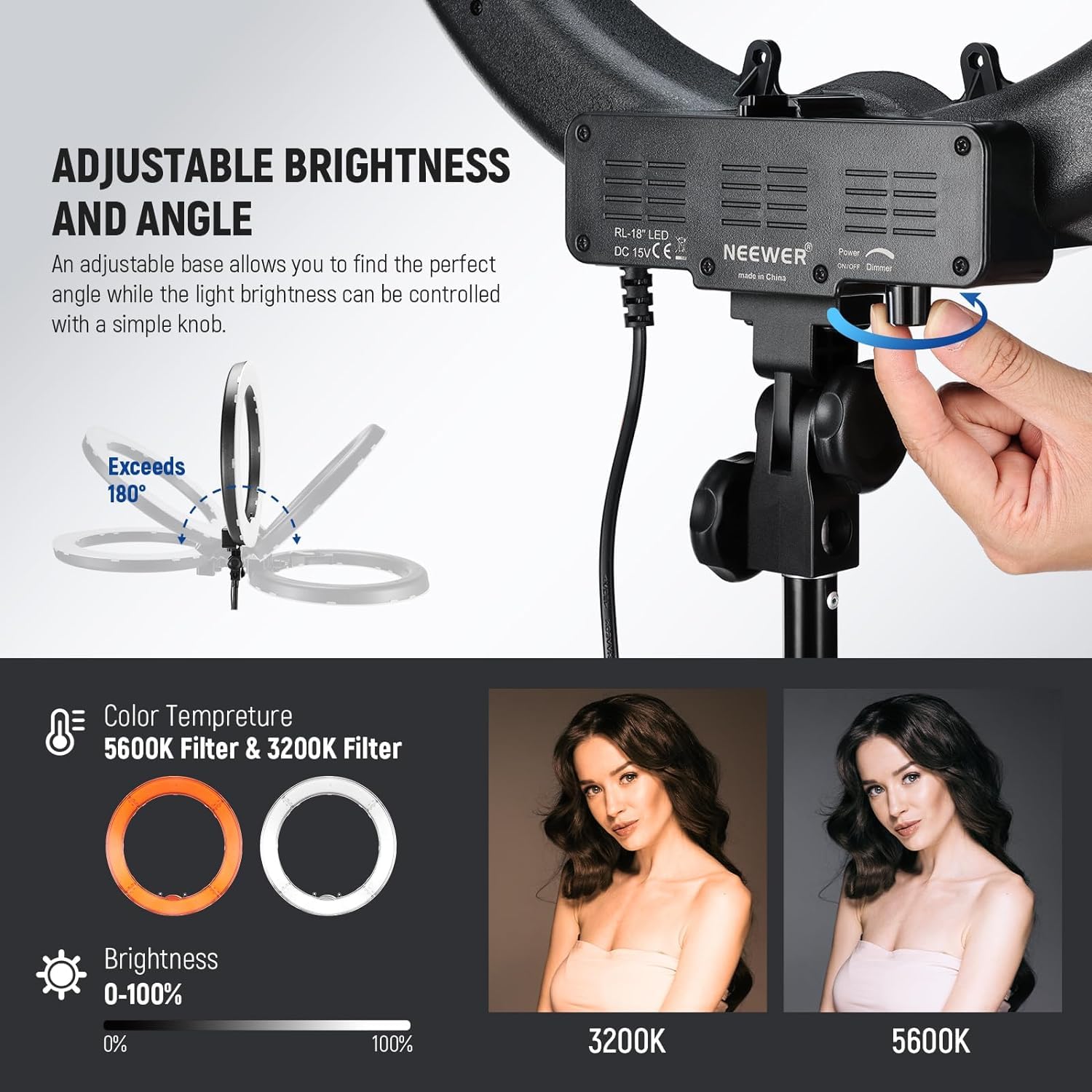 Neewer 18 Inch Ring Light With Tripod Stand, 55W Large Led Ringlight, Cold Shoe Phone Holder Compatible With Iphone Camera For V
