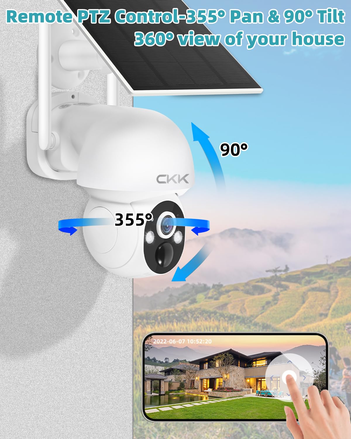 4Mp Solar Camera Security Outdoor, Ptz Wireless Security Cameras, Wire-Free, Pan/Tilt/Zoom, Pir Detection, 2-Way Audio, Ip66 Wat