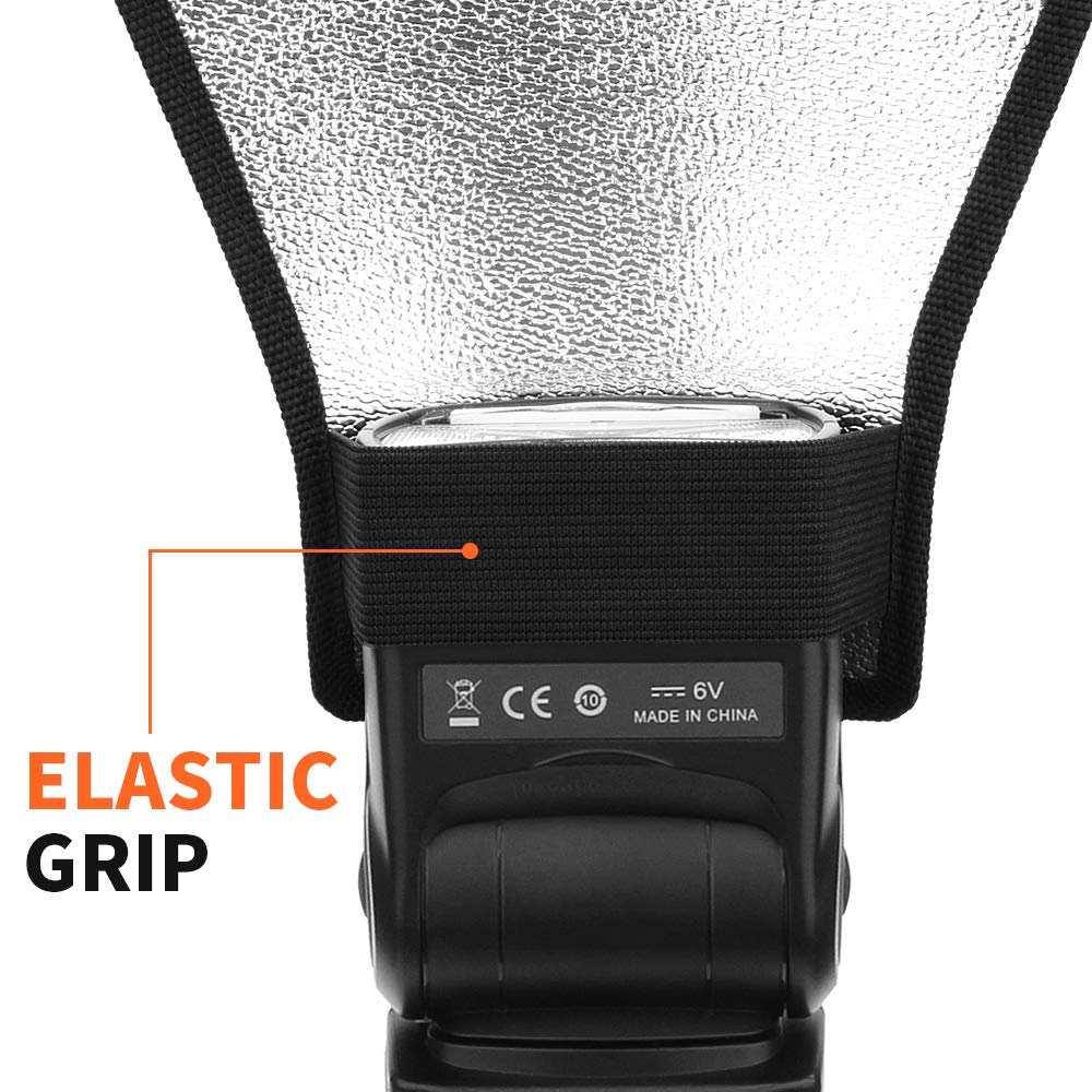 2 Pack Flash Diffuser Reflector   2 Sided White/Silver Bend Bounce Flash Reflector Kit With Elastic Strap For Canon, Nikon, Sony, Fuji And All Speedlight Flashes