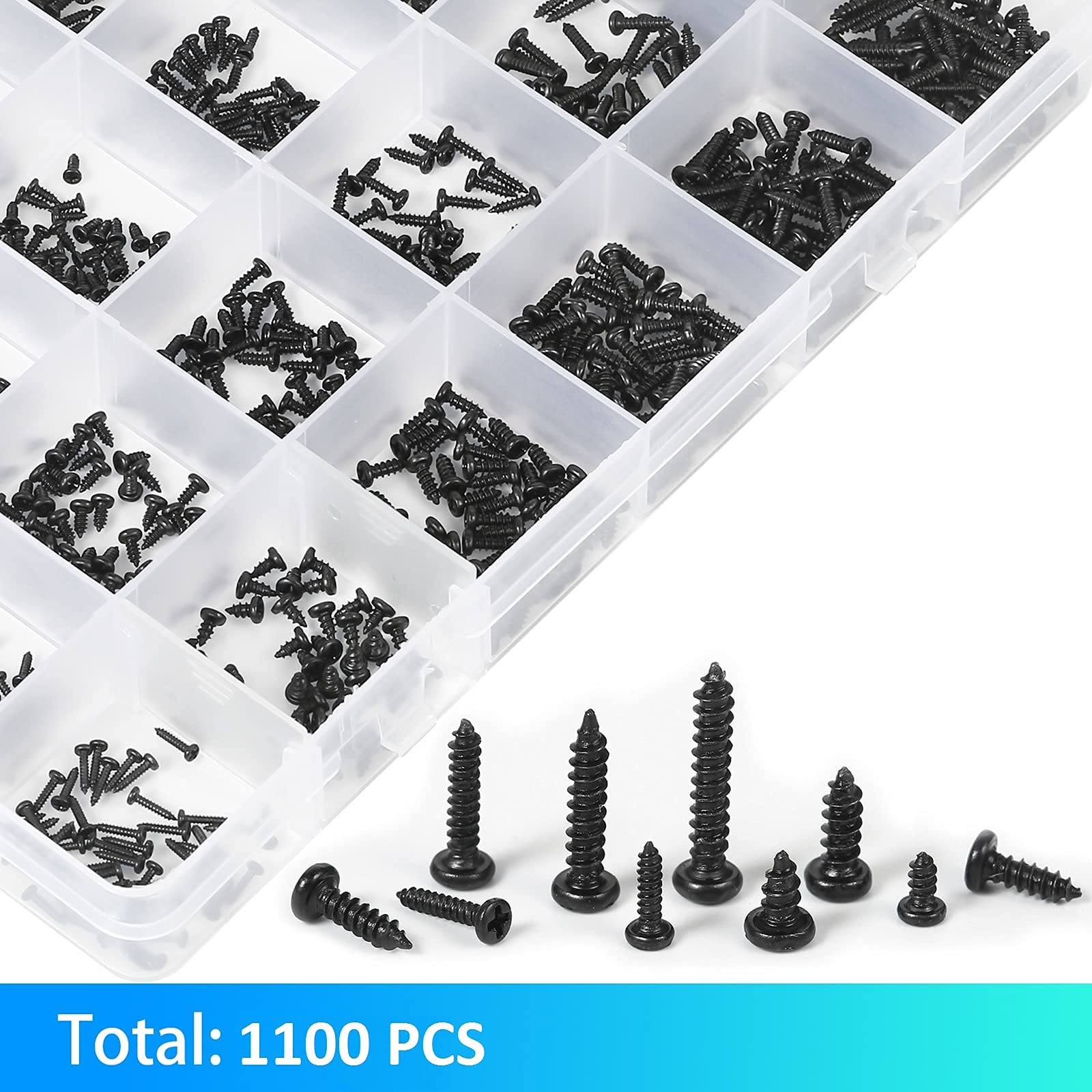 Meiyyj 1100Pcs Round Pan Head Tapping Screws Laptop Notebook Computer Screws Kit,M1.2,M1.4,M1.5,M1.7,M2 Countersunk Phillips Min