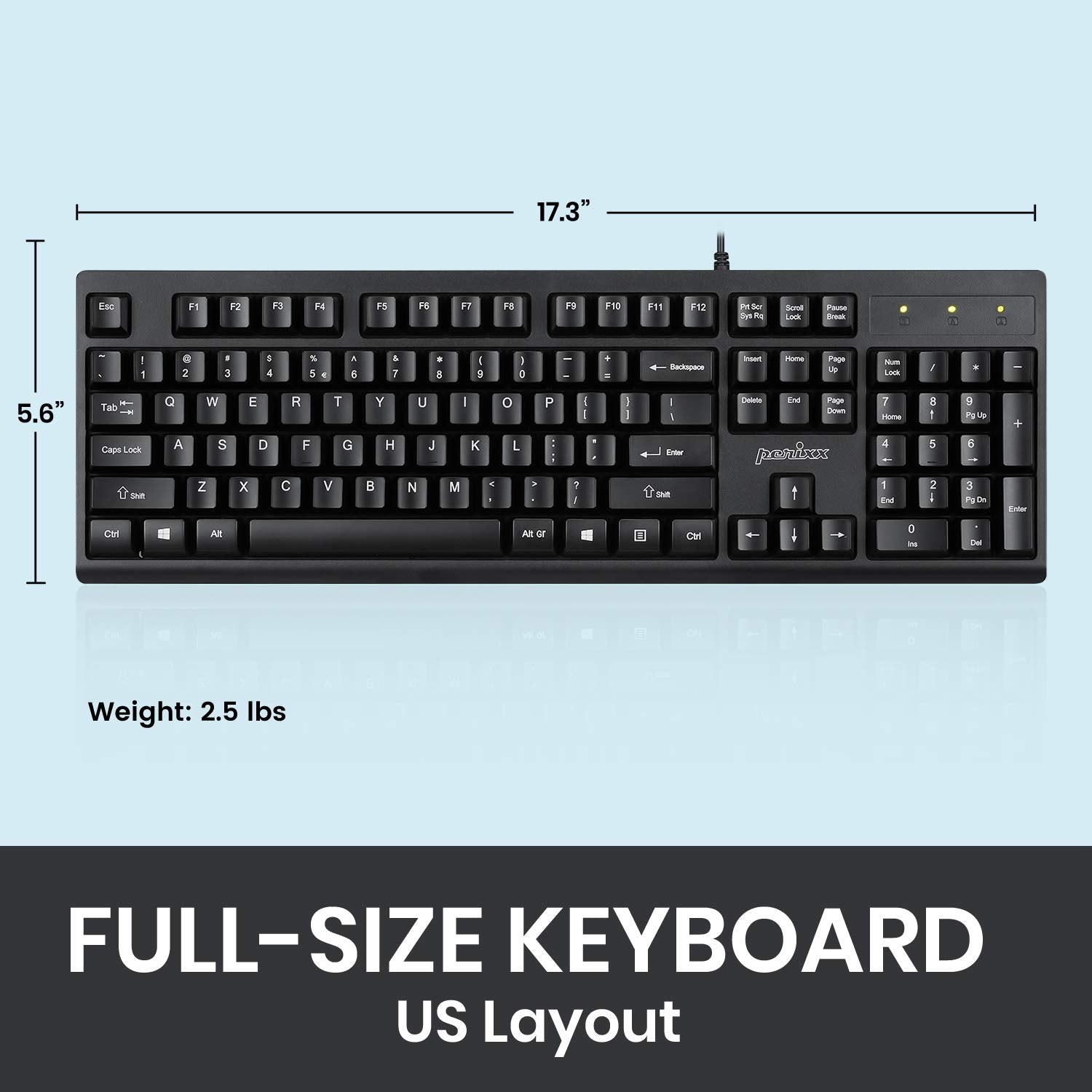 Perixx Periboard 517 Wired Washable Usb Keyboard, Certified With Ip 65 Level, Black, Us English Layout