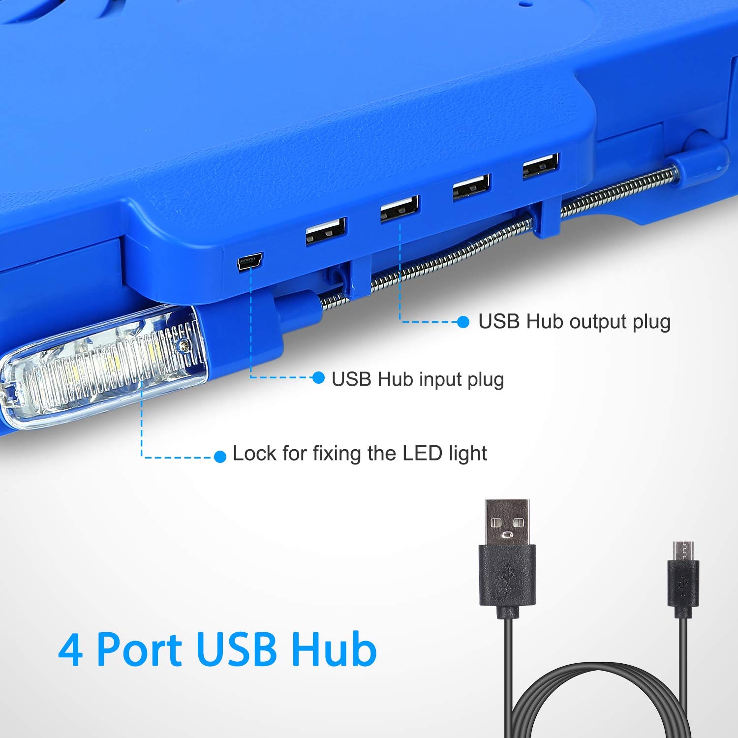 Teqhome Laptop Table For Bed, Adjustable Laptop Bed Desk With Fan, 4 Usb Ports, Portable Lap Desk With Foldable Legs, Laptop Stand For Couch Sofa Bed Tray With Led Light, Storage, Mouse Pad   Blue