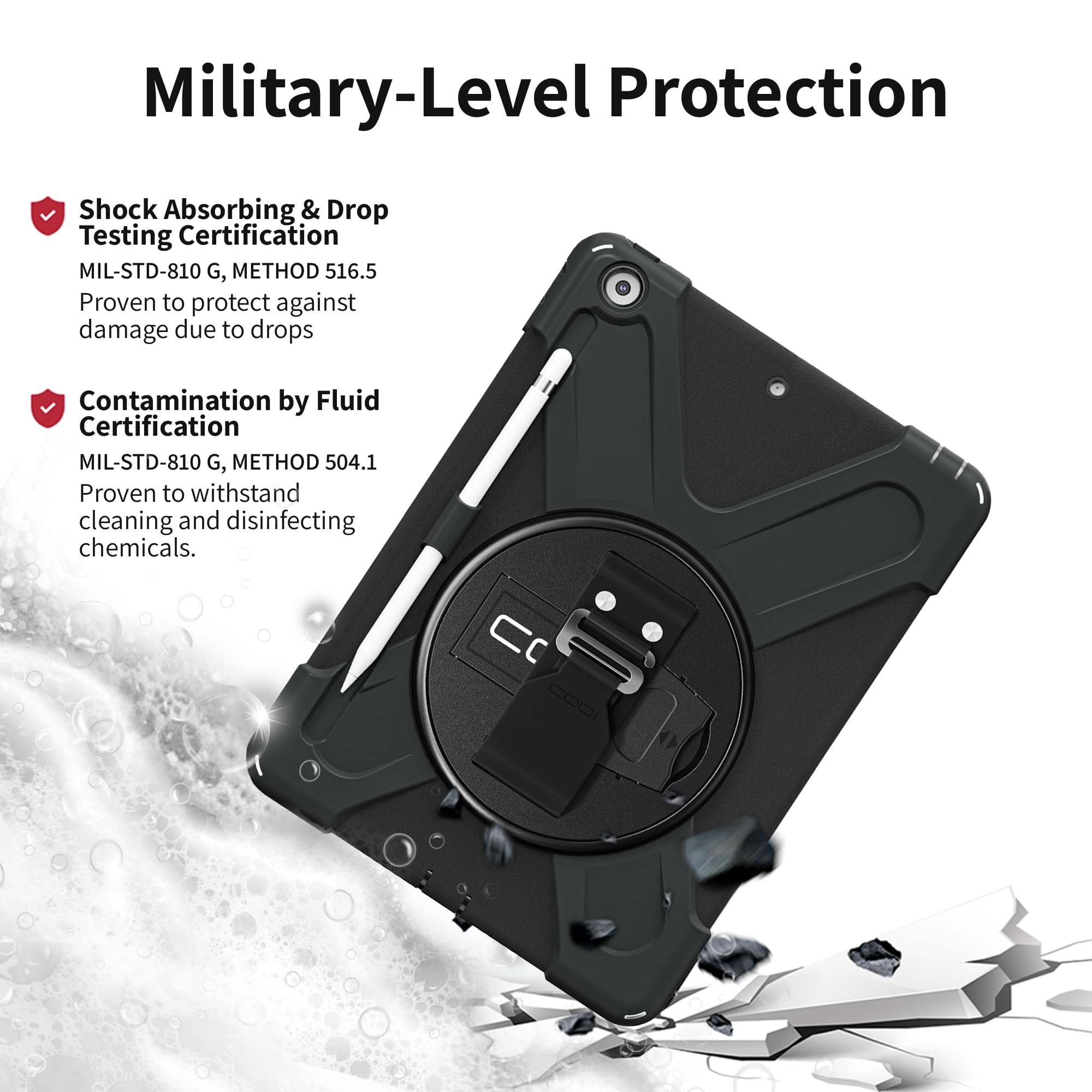 Codi Rugged Ipad 10.2 Case For 9Th, 8Th, 7Th Gen - Shockproof Protective Cover With Kickstand, Hand/Shoulder Strap, Screen Bumpe