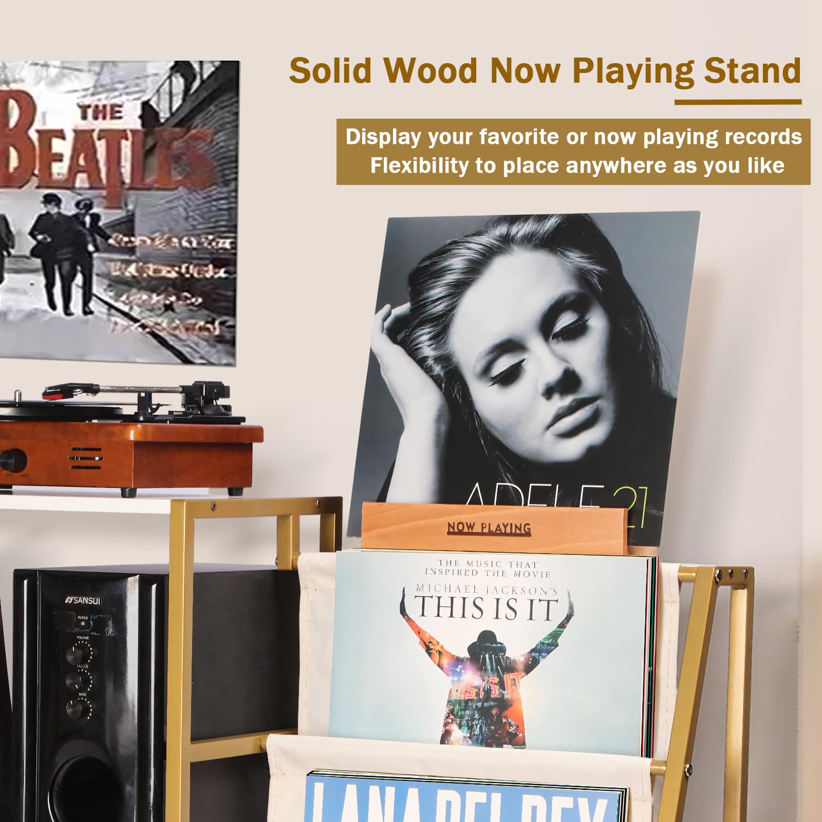 Hycfyjr Stand For Record Player, Turntable Stand With Now Playing Stand, 3 Tier End Table Record Player Table With Speaker Stora