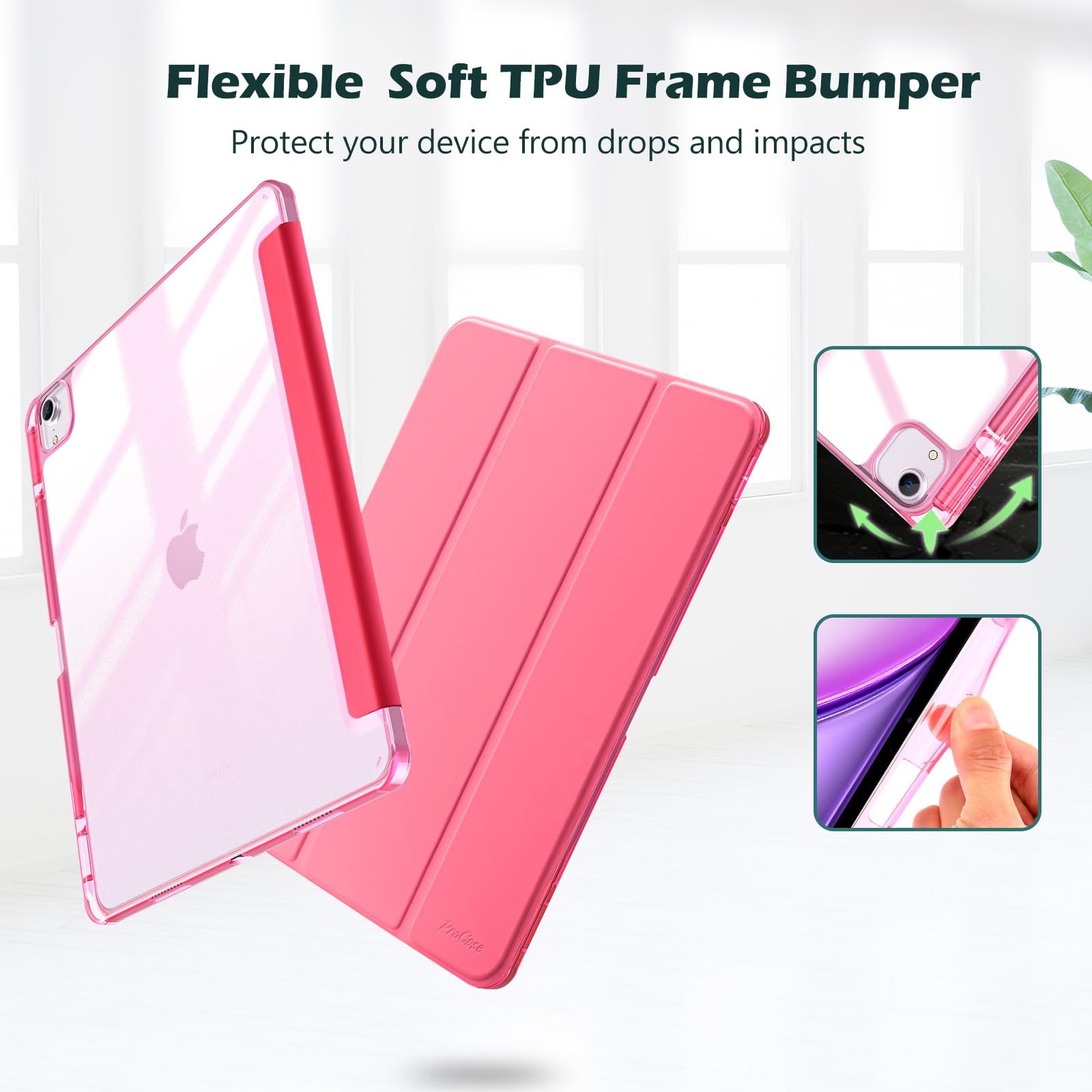 Procase For Ipad Air 13 Inch Case 2024 M2 With Pencil Holder, Ipad Air 2024 13 Inch Case Clear Transparent Back, Ipad Air M2 13