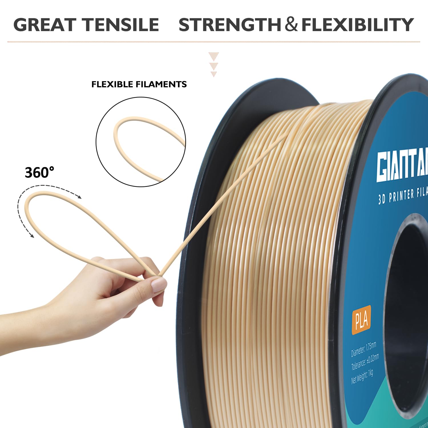 Giantarm 3D Printer Filament, Bone White Pla Filament, 1Kg(2.2Lbs) Spool, 1.75Mm Dimension Accuracy +/  0.03Mm, 3D Printing Fila
