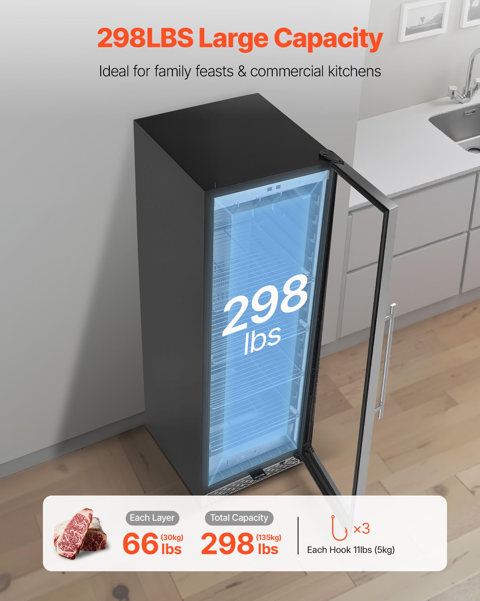 Vevor Zs-A450N Fridge For Steaks Dry Ager Refrigerator For Meat With Precise Temperature & Humidity Control, Freestanding & Buil