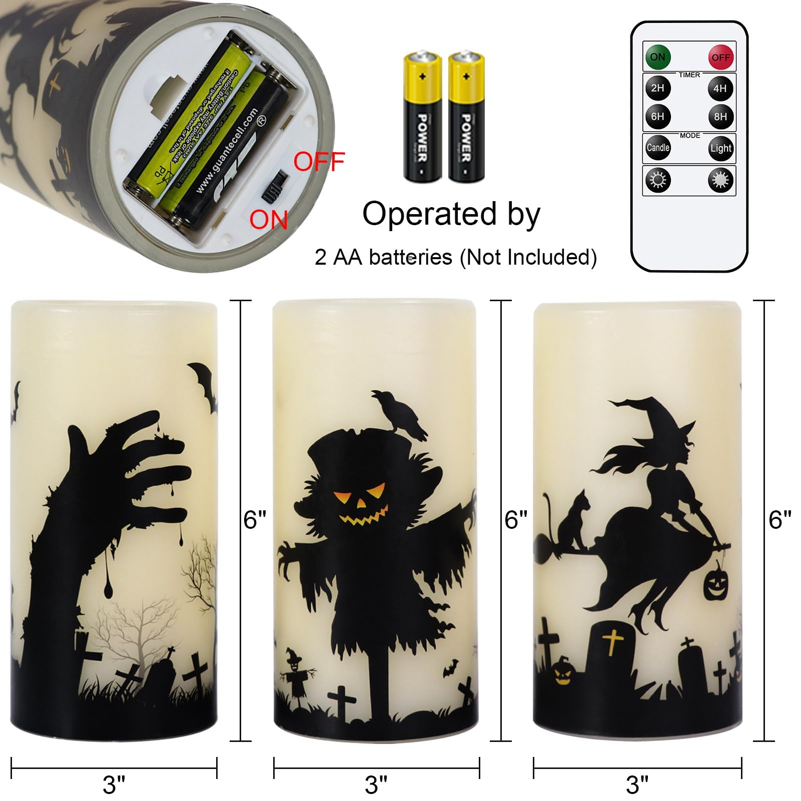 Dromance Halloween Led Flameless Pillar Candles Battery Operated Remote And Timer Real Wax Yellow Light Flickering Scarecrow Wit