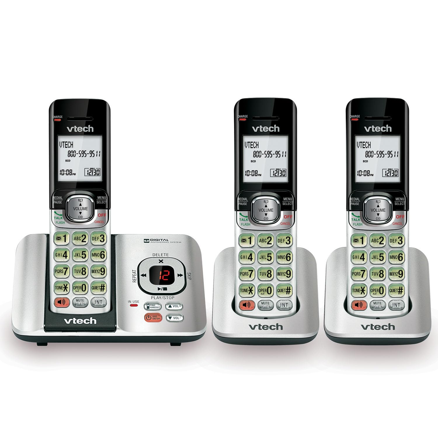 Vtech Cs6529 3 3 Handset Expandable Cordless Phone With Answering System Caller Id/Call Waiting & Backlit Display/Keypad, Silver