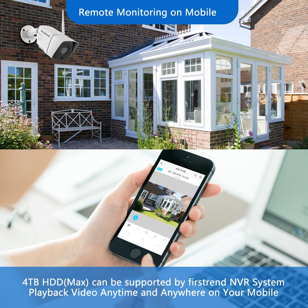 1080P Wireless Security Camera System, Firstrend 8Ch Wireless Nvr System With 8 Pcs 1080P Hd Security Camera And 3Tb Hard Drive Pre Installed, Cctv P2P For Indoor Outdoor For Home