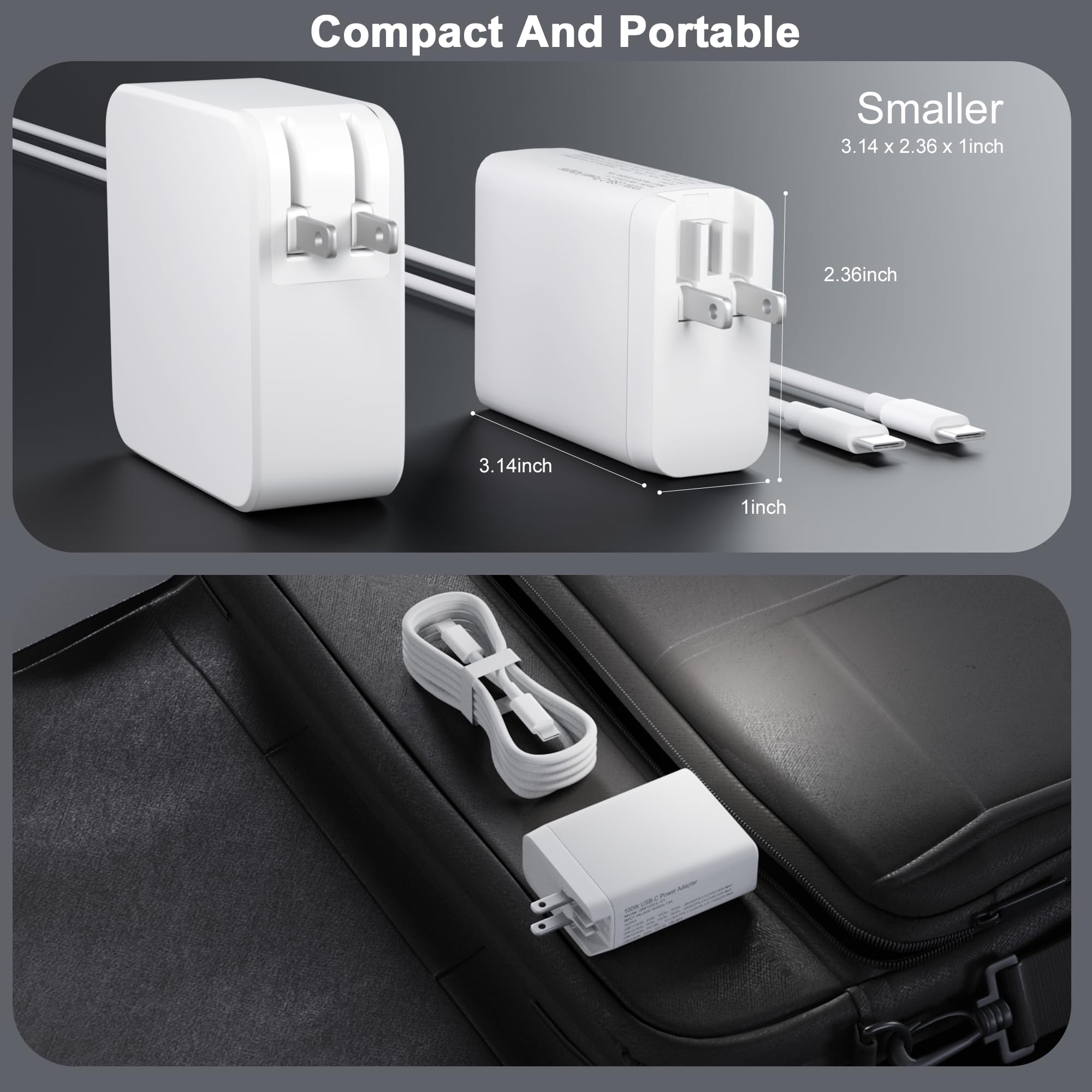 Gan 100W Usb C Laptop Charger   Fit For Hp, Lenovo, Asus, Samsung, Macbook Pro, Air, Ipad Pro, Acer, Lg, Razer, Dell Laptop, 4 P