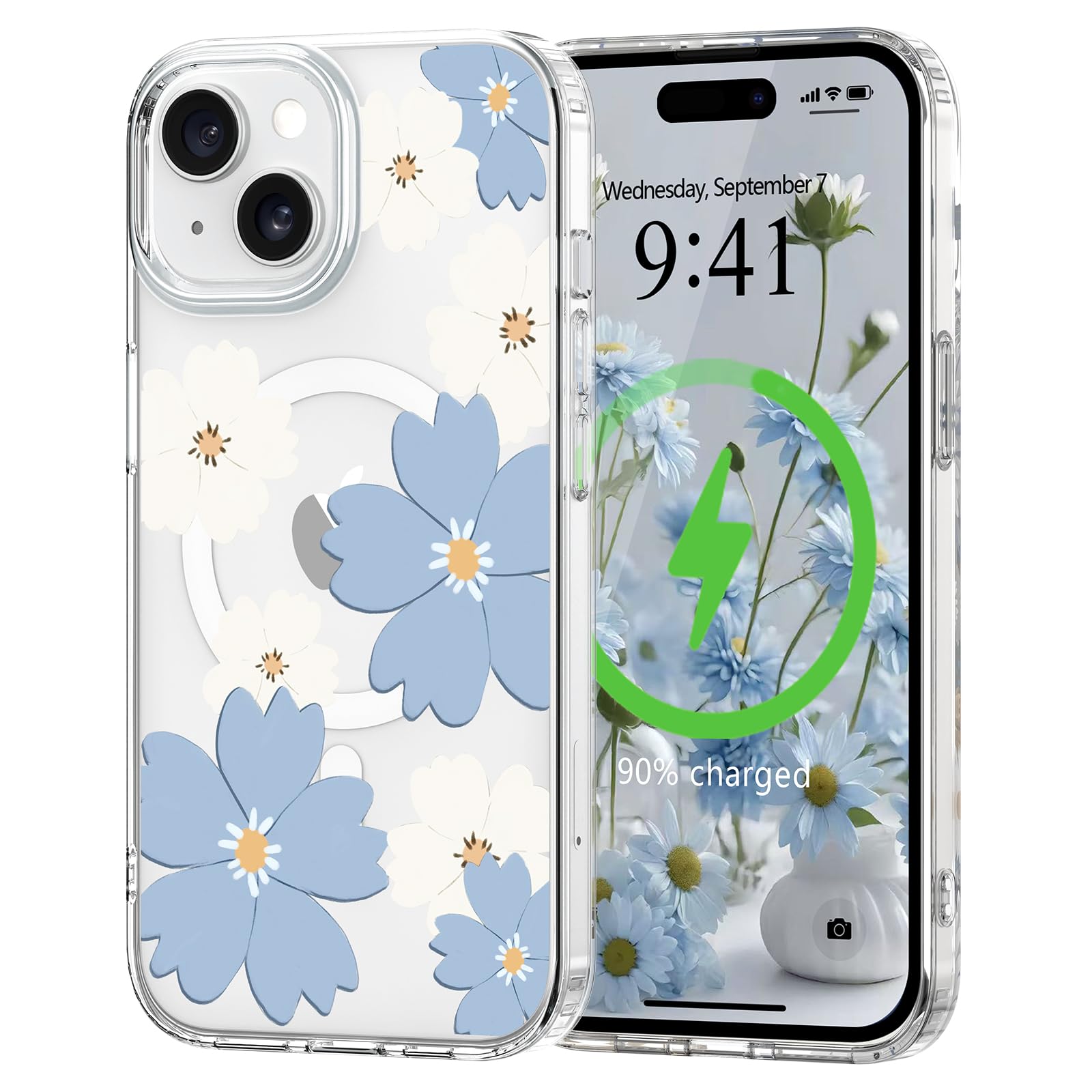 L-FADNUT for iPhone 14/13 Case [Compatible with Magsafe], Cute Flower Girls Women Clear Case Silicone Shockproof Protective Cove