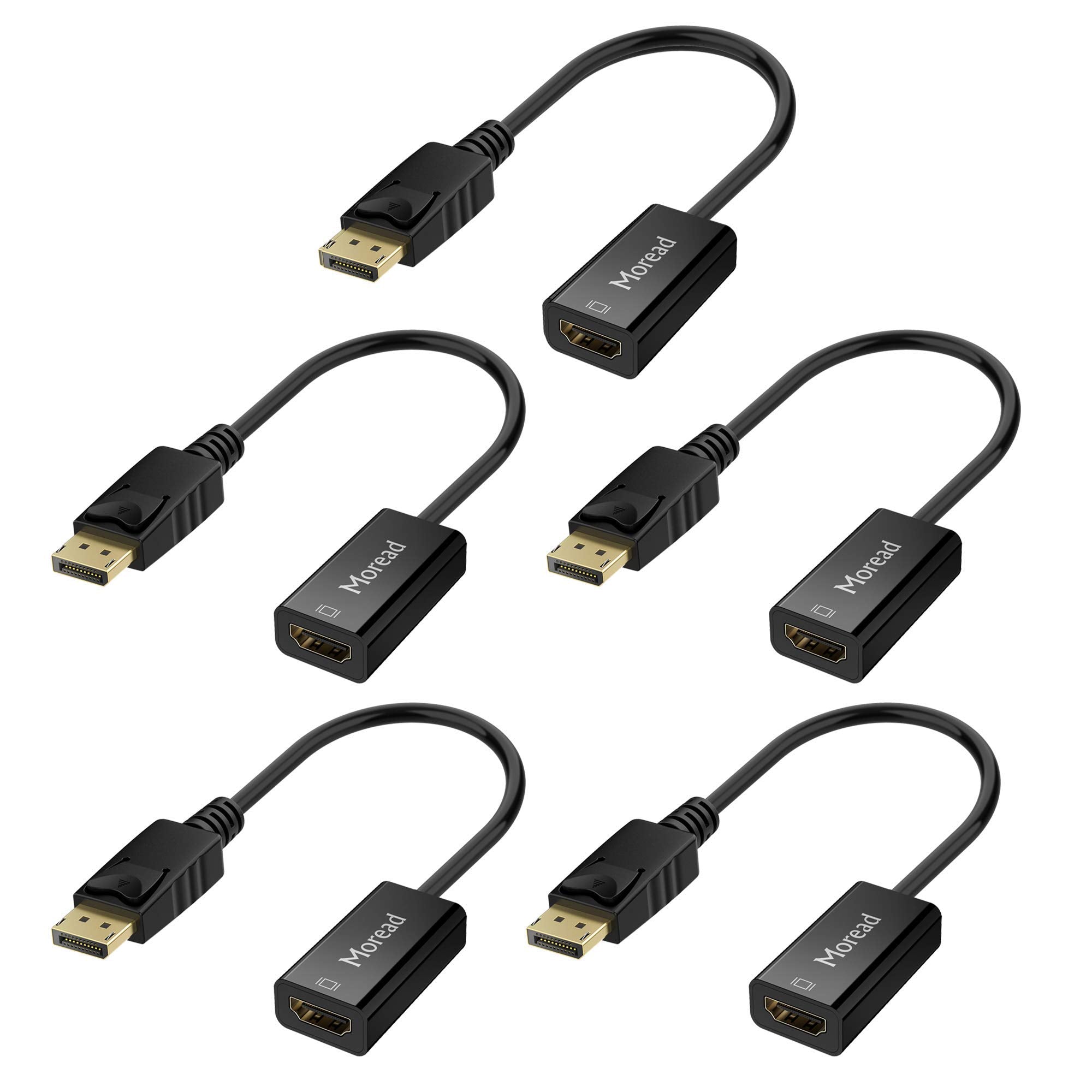 Moread 4K Displayport (Dp) To Hdmi Adapter, 5 Pack, Gold Plated Uni Directional Display Port Pc To Hdmi Screen Converter (Male T