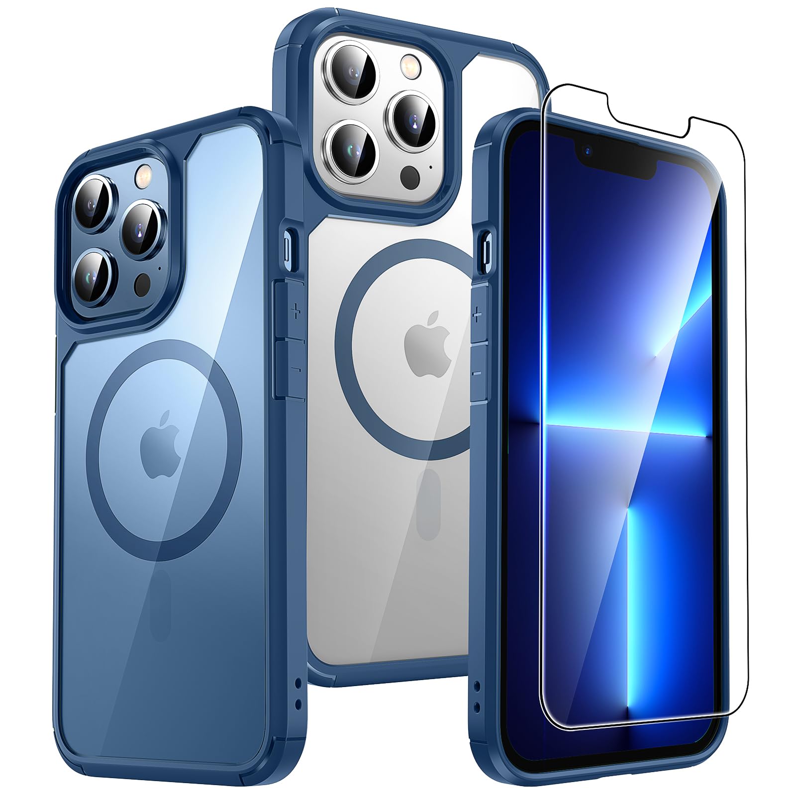 Tauri 3 In 1 Magnetic For Iphone 13 Pro Case, With 2X Screen Protector, 10 Ft Drop Protection, Compatible With Magsafe Case For