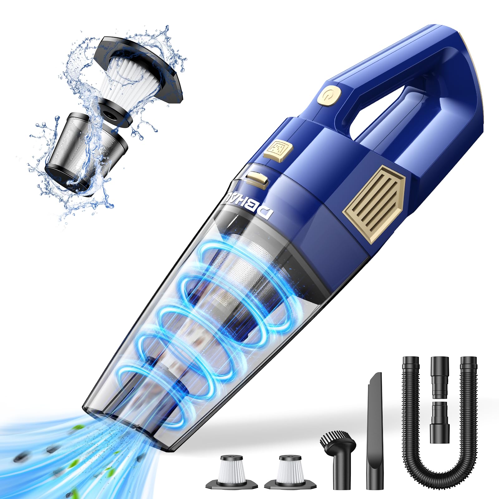 Dbhal Handheld Car Vacuum Portable Cordless, 15000Pa Powerful Suction Car Vacuum Cleaner Lightweight With Multi Accessories, Han