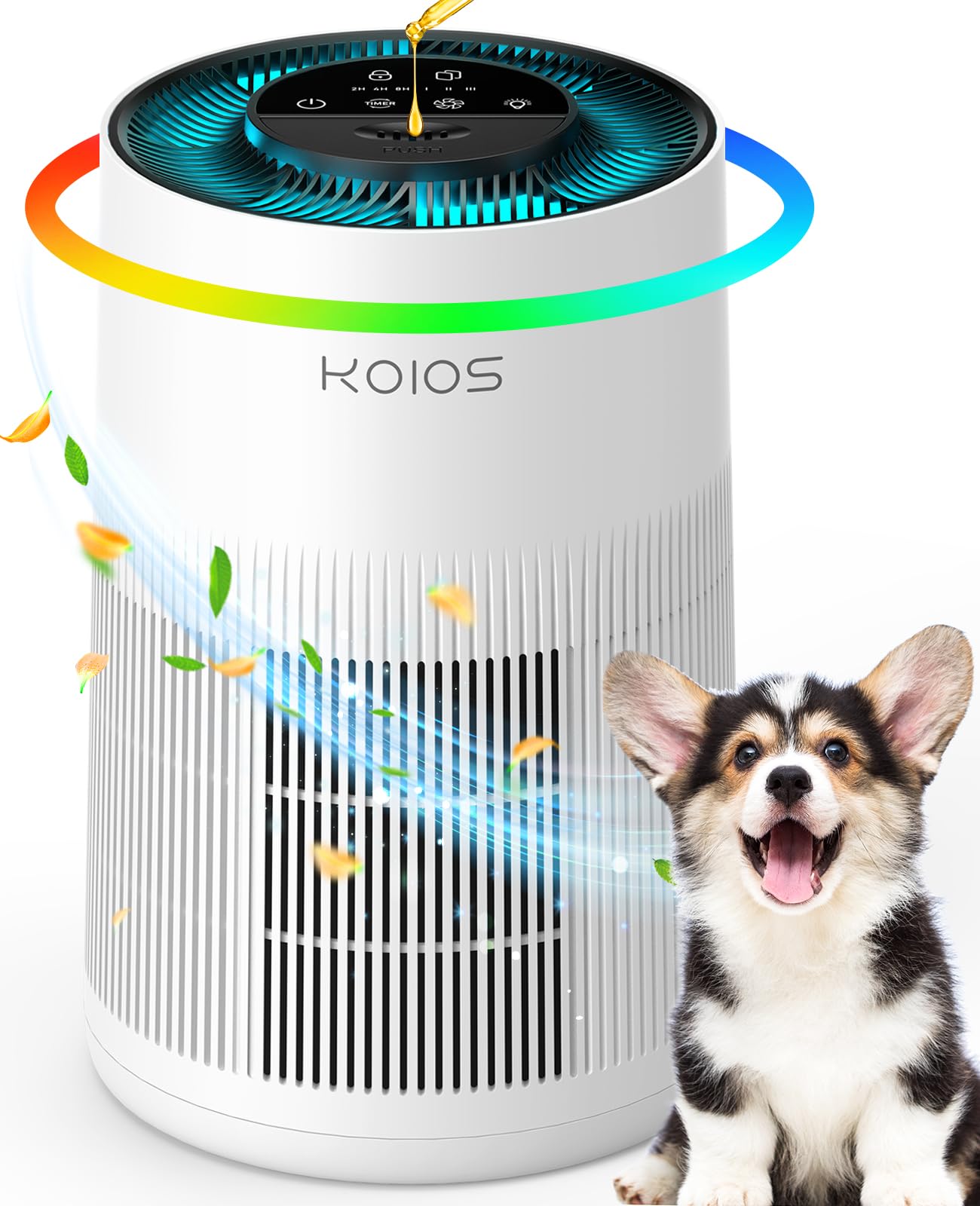 Air Purifiers For Home Large Room 1200Ft, Koios H13 True Hepa Air Purifier For Bedroom With 7 Colorful Lights, Aromatherapy, Des