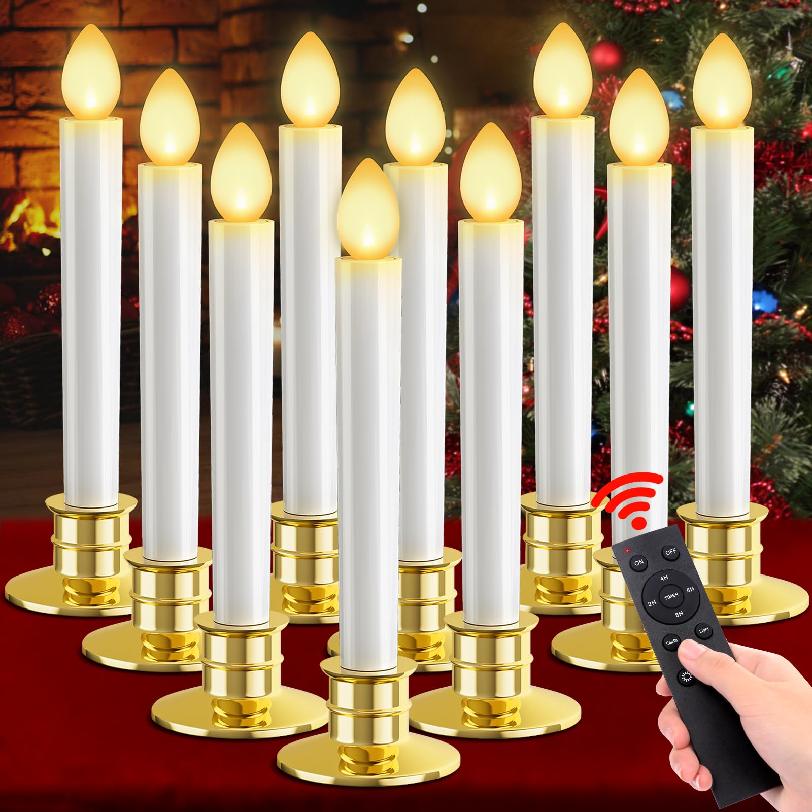 10 Pack Christmas Window Candles Lights Flameless Candles Battery Operated Candles With Remote Control Timer Gold Holders Led Ca
