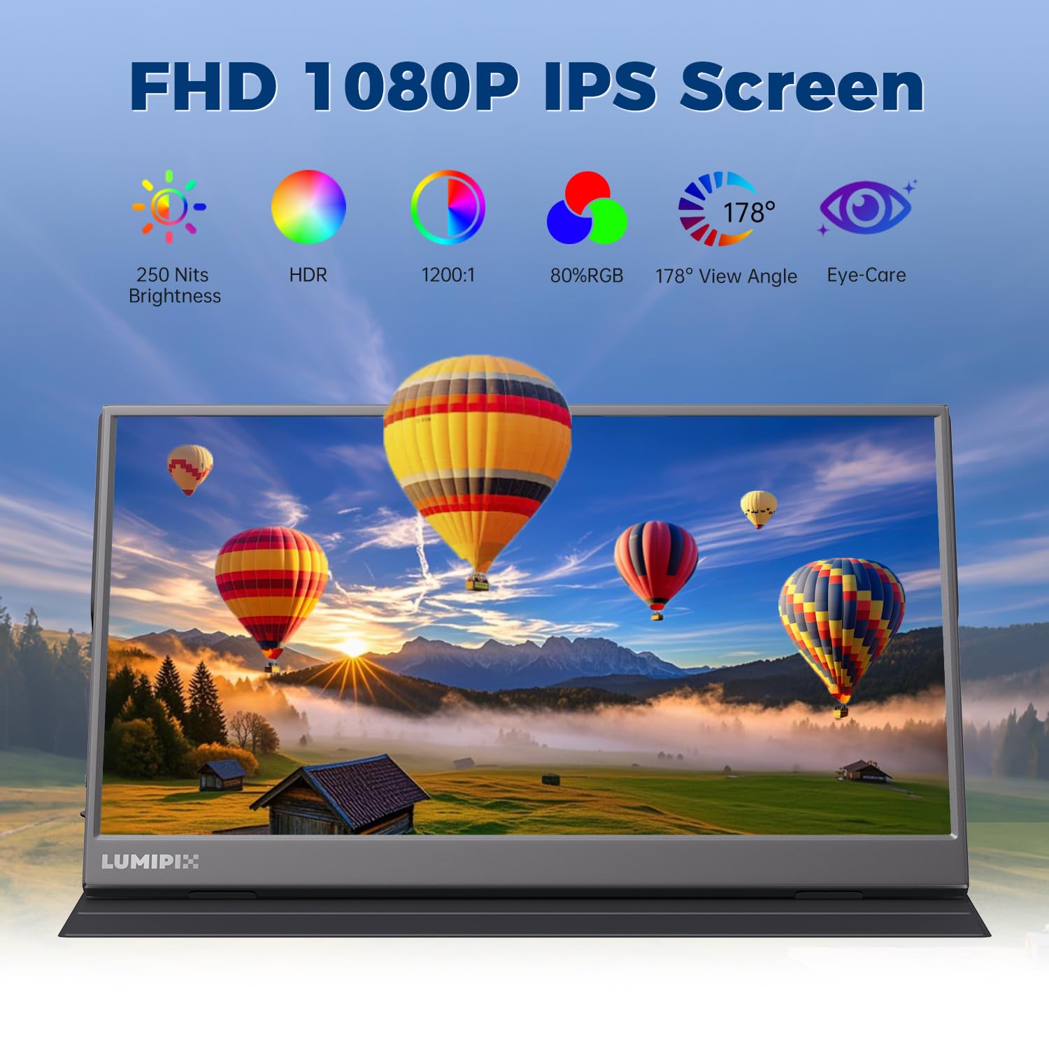 Lumipix Portable Monitor 15.6 Inch 1080P Fhd Ips Gaming Display Monitor With Usb-C & Hdmi, Ultra-Slim External Second Screen Wit