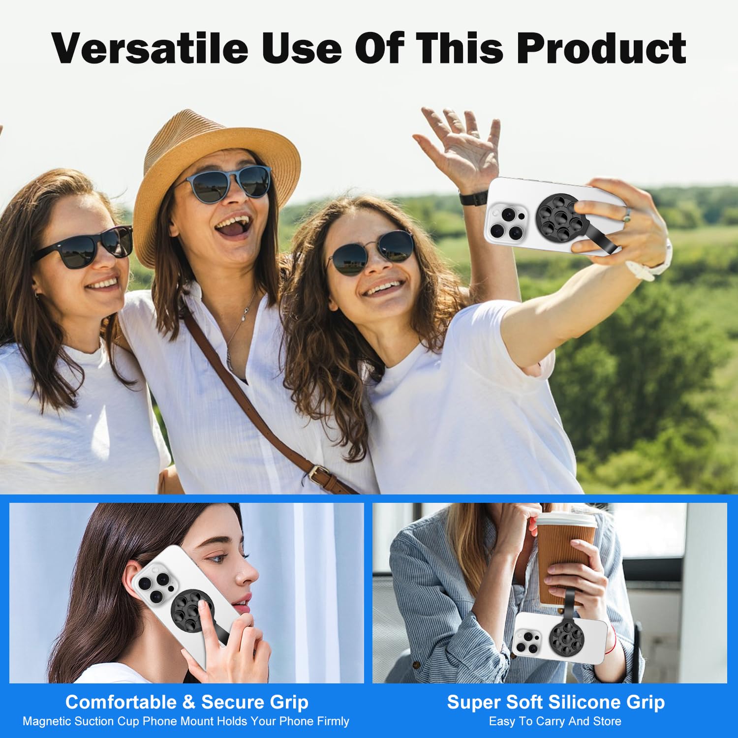 Silicone Suction Phone Case, Magnetic Suction Cup Phone Mount, Sticky Phone Suction Grip For Selfies And Videos, Hands-Free Mirr