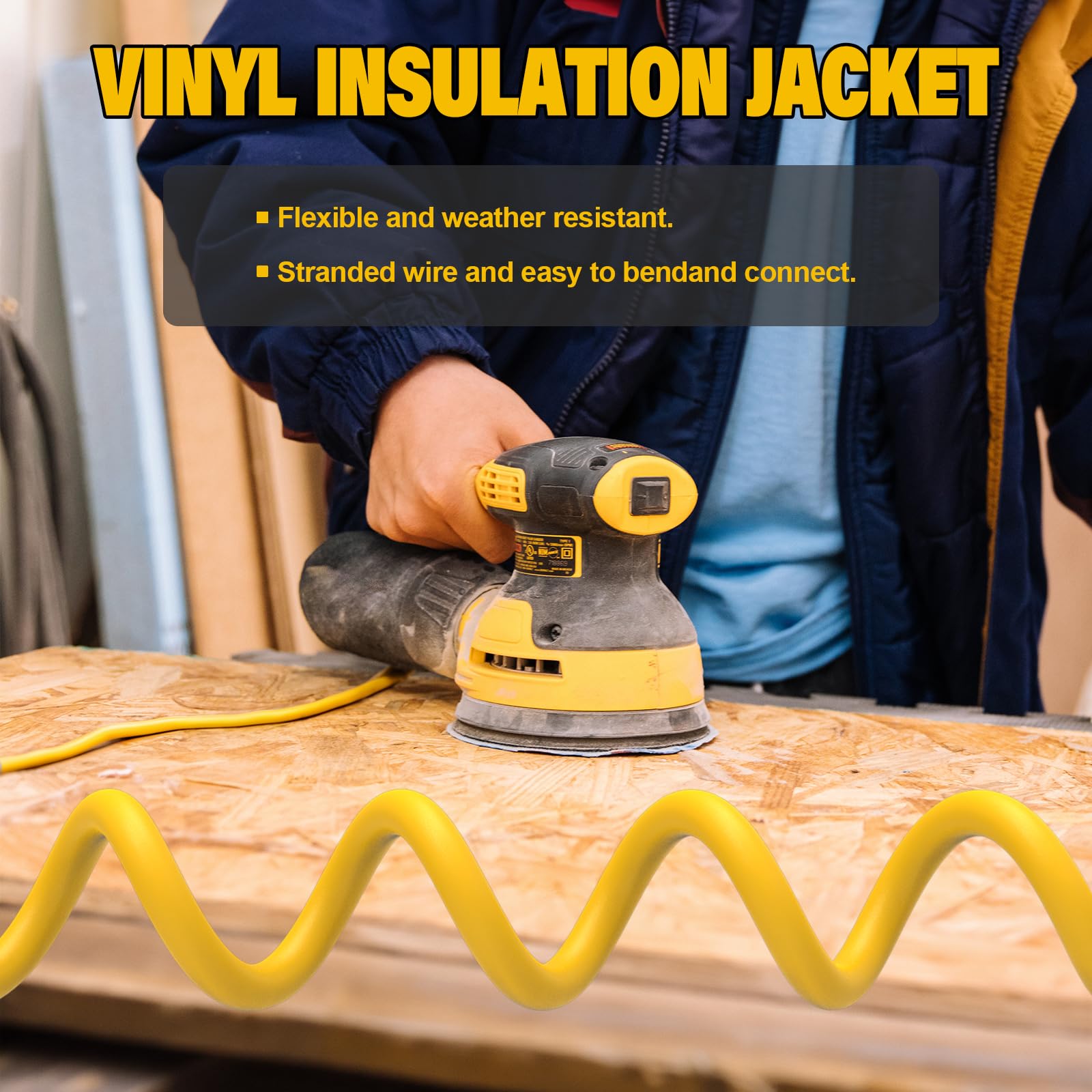 Ep 25 Ft Lighted Outdoor Extension Cord   12/3 Sjtw Heavy Duty Yellow Extension Cable With 3 Prong Grounded Plug   15Amp Power C