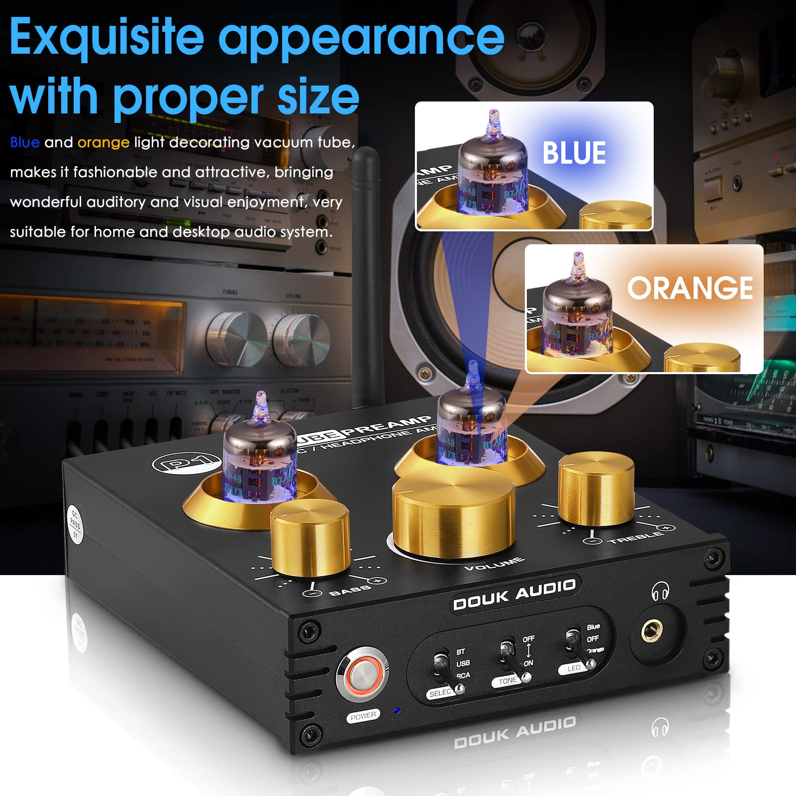 Douk Audio P1 Vacuum Tube Bluetooth Preamplifier, Ge5654 Audio Preamp, Hi Fi Headphone Amp, Stereo Wireless Receiver With Usb Da