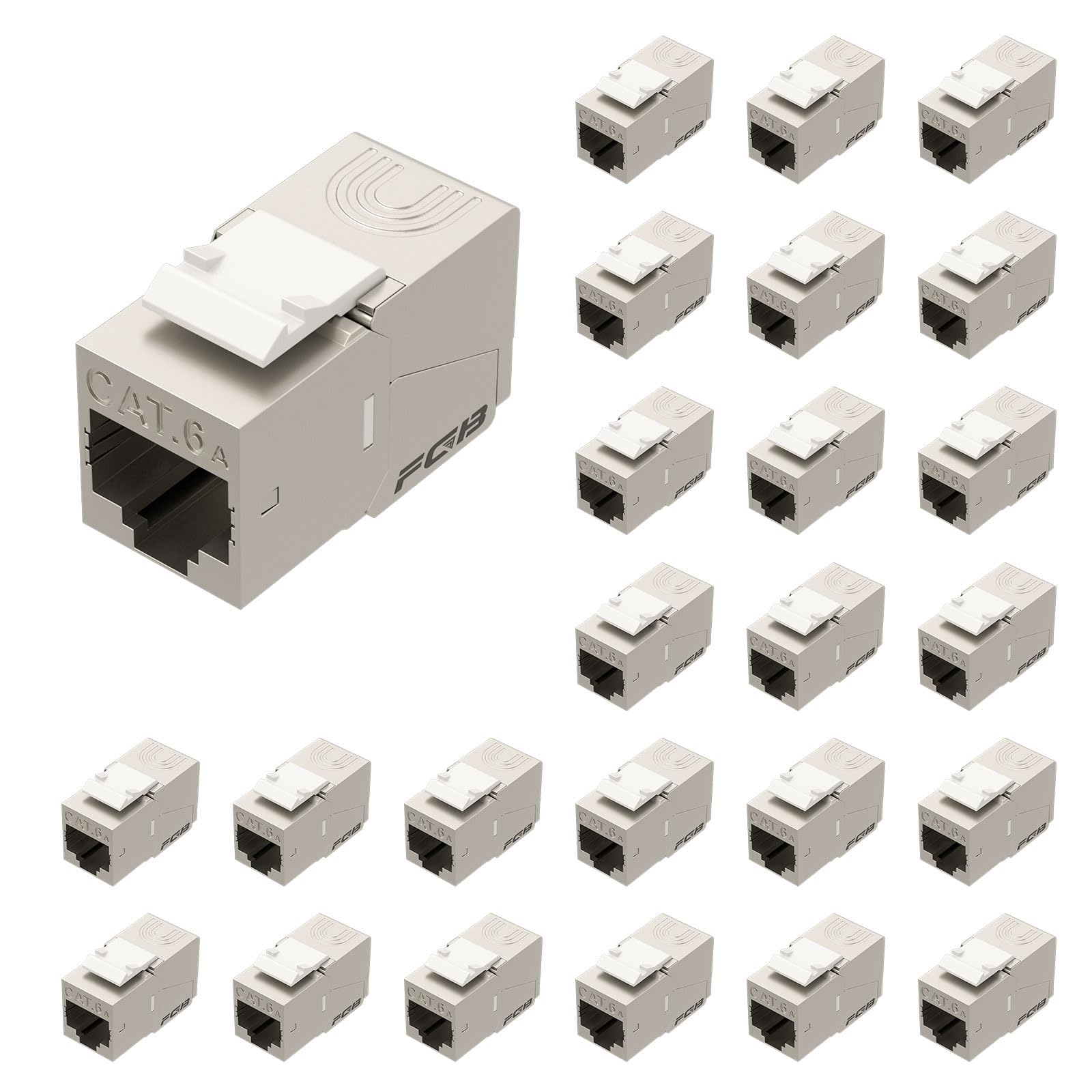 Fgb 10Gbps Cat6A Shielded Keystone Jacks With Integrated Shutter, Toolless Modular Jacks, 25 Pack