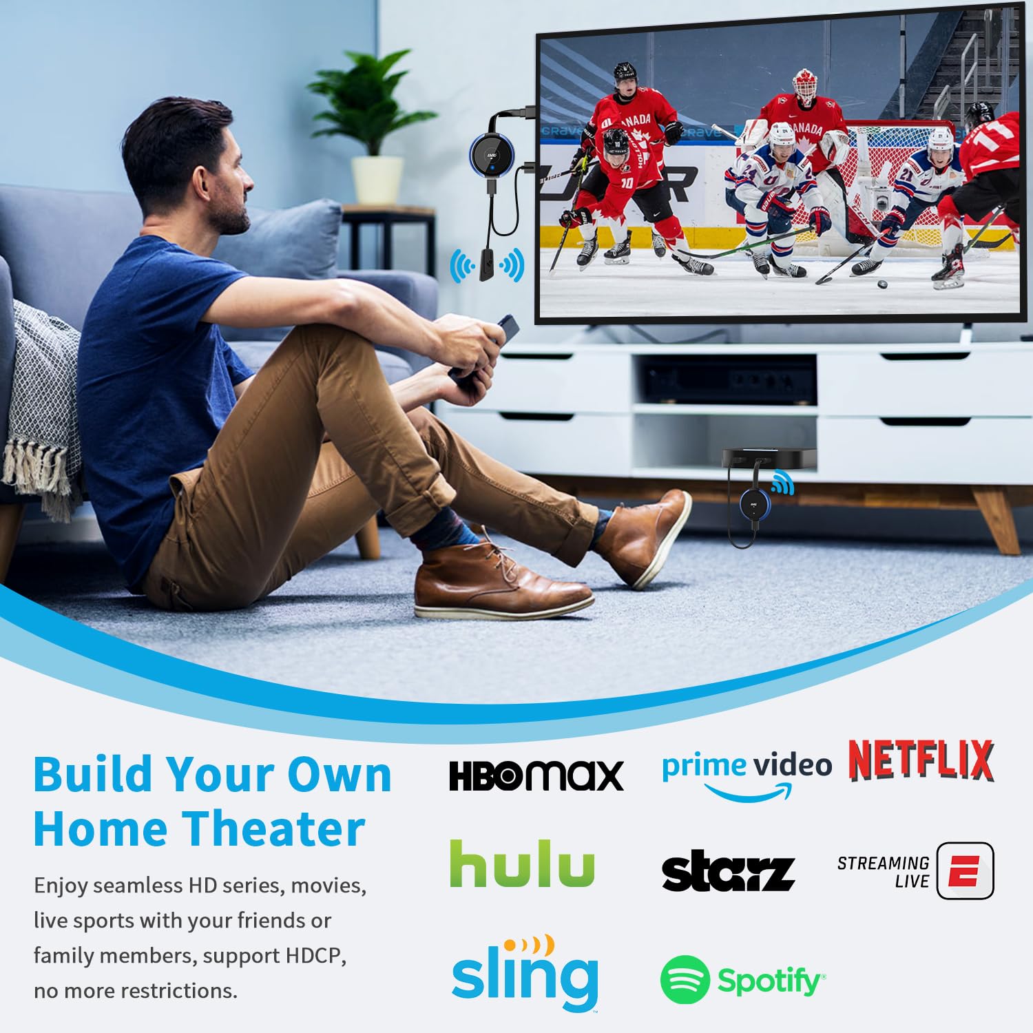 Hdmi Wireless Transmitter And Receiver 4K, Aimibo Wireless Hdmi Extender Live Streaming Video/Audio No Lag For Laptop, Pc, Cable