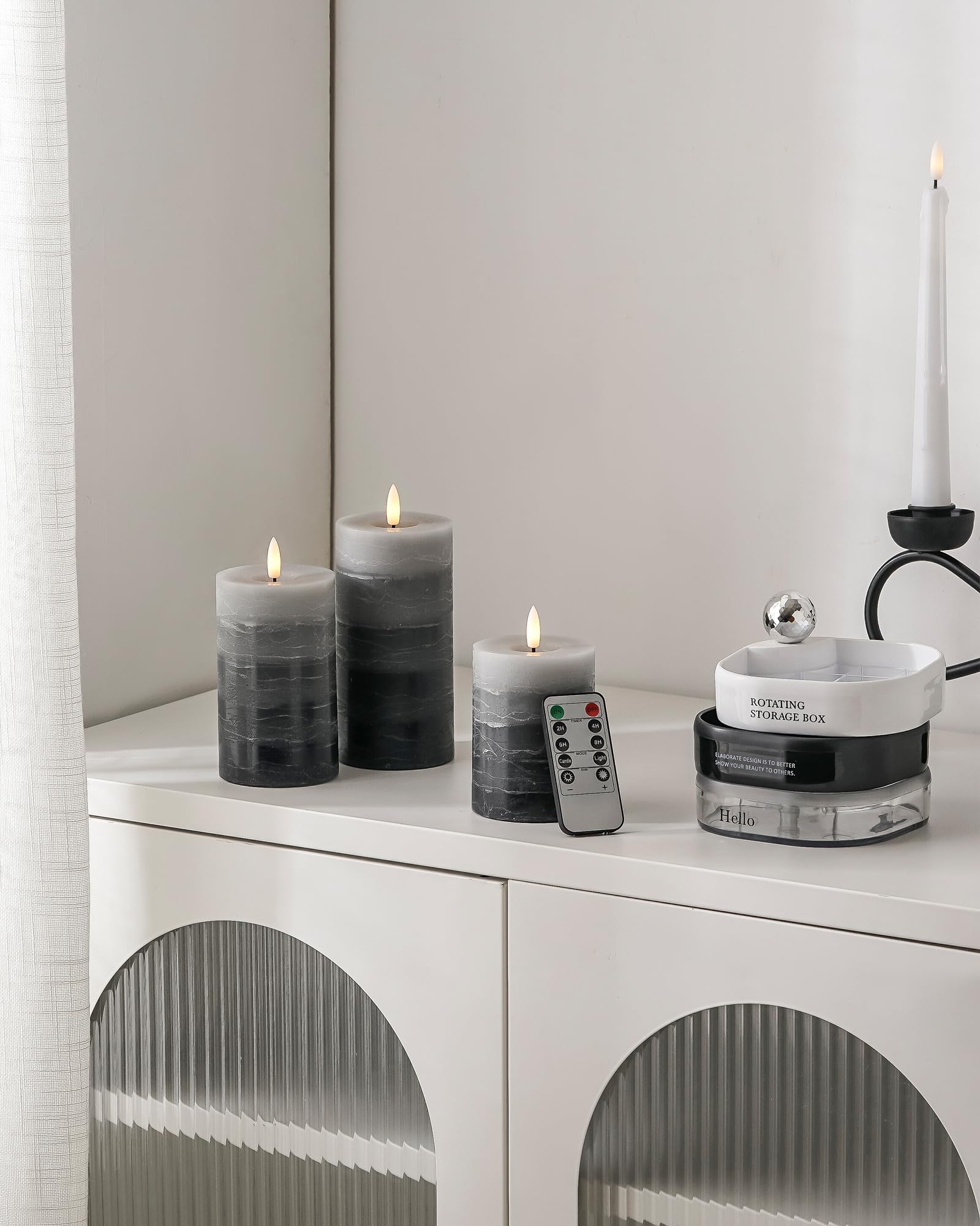 Stmarry Distressed Gradient Gray Flameless Candles With Remote And Timer, Real Wax Made Led Pillar Candles Battery Operated With