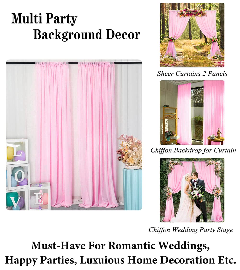 Duobao Pink Chiffon Backdrop Curtain 2 Panels 29X120 Inch Wedding Chiffon Backdrop Drapes Beach Curtains For Living Room Voile W