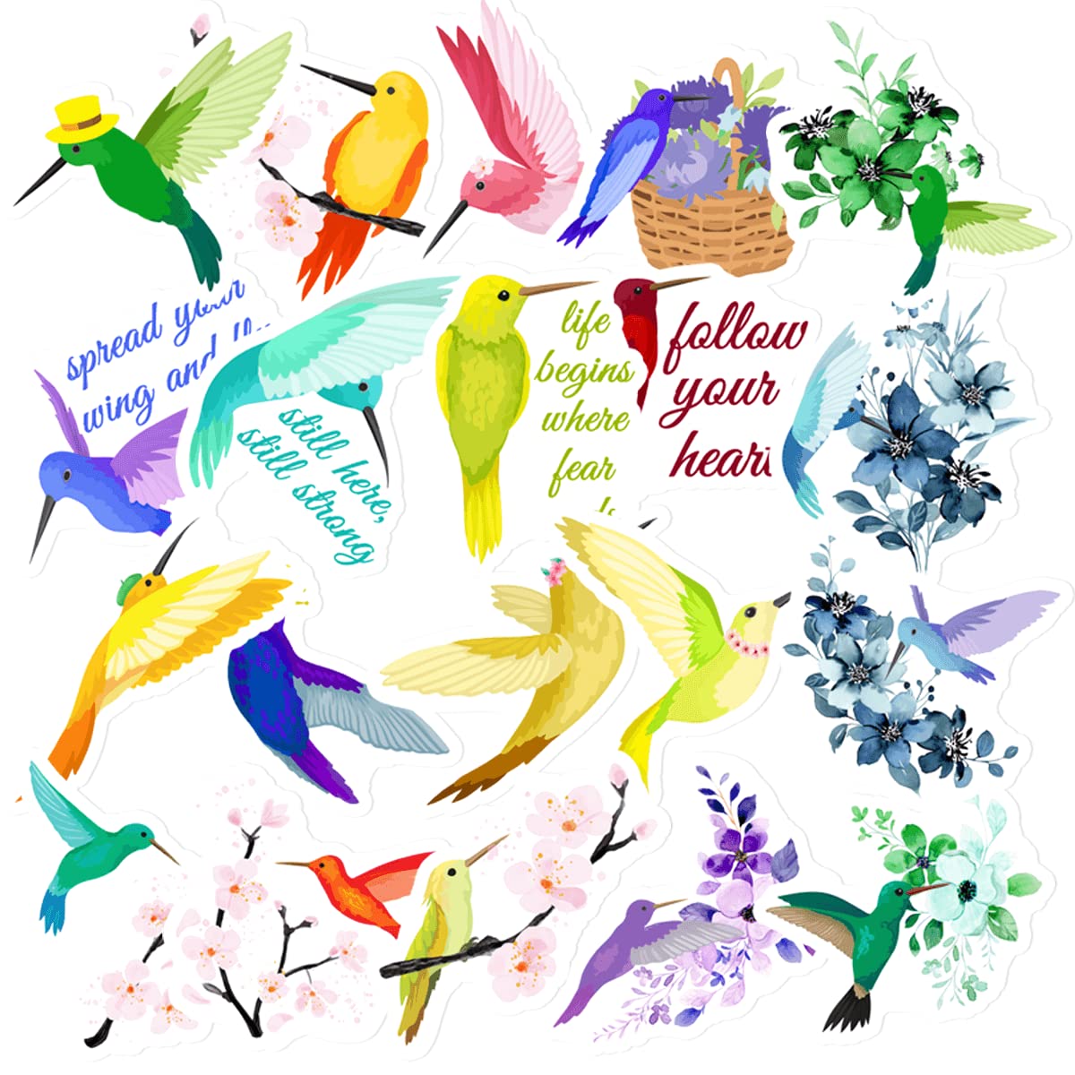 Goleex 20 Pack Pcs Hummingbird Waterproof Vinyl Stickers Aesthetic Animal Sticker Laptop Phone Bottles Luggage Decals Journaling