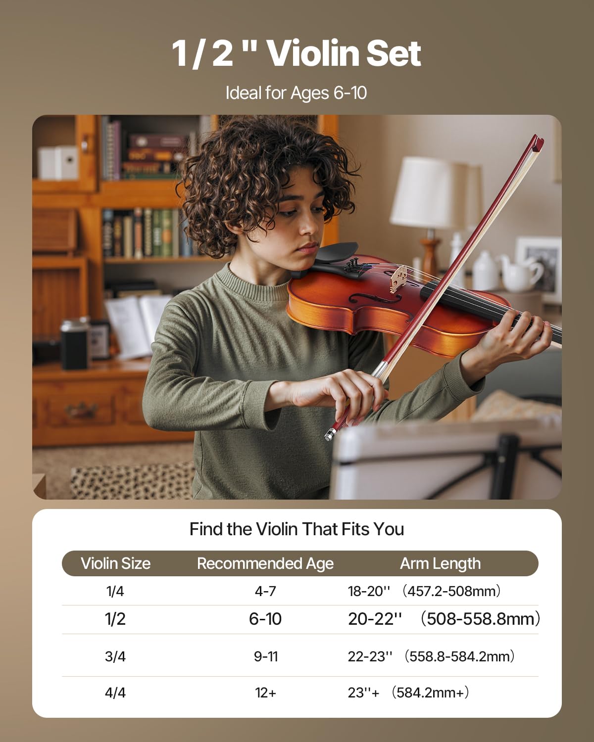 Vevor Violin 1/2 Size For Adults, Violin Fiddle Set For Beginners Student With Hard Case, Rosin, Bow, Shoulder Rest,Bridge,Tuner