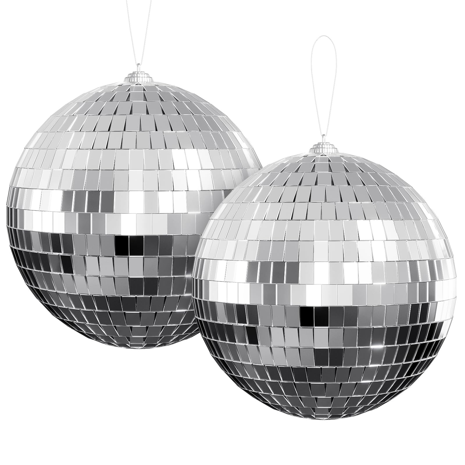 Youdepot 6-Inch Disco Ball 2-Pack - Silver Hanging Mirror Balls with String, Reflective Disco Ball Decor for Disco Party Decorat