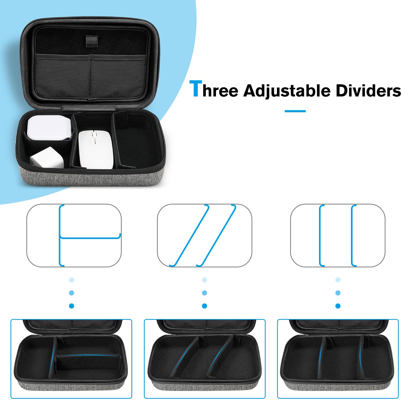 Procase Hard Travel Electronic Organizer Case For Macbook Power Adapter Chargers Cables Power Bank Apple Magic Mouse Apple Pencil Usb Flash Disk Sd Card Small Portable Accessories Bag  L, Darkgrey