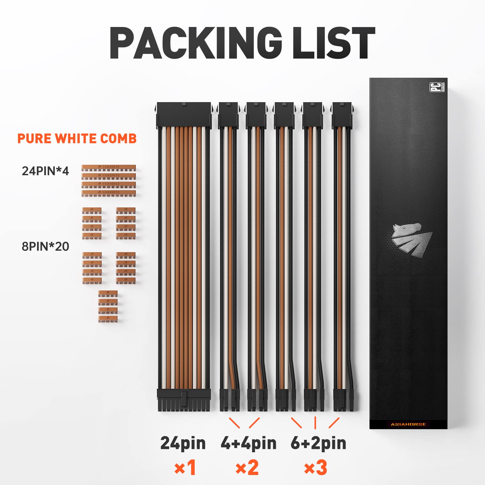 Asiahorse 16AWG Power Supply Sleeved Cable Kit, 6 Packs, 30cm, Brown-Black, Model BROWN-BLACK-6KIT, Internal Extension Cable