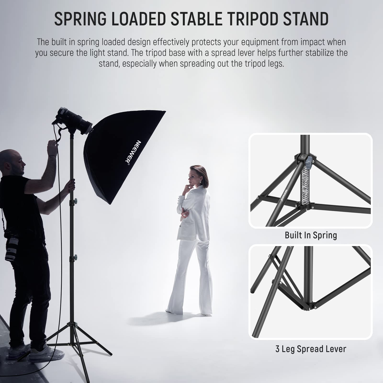 Neewer Photography Light Stand 2.85 6.6Ft/87 200Cm, Spring Loaded Aluminum Tripod Stand With 28Mm Thicker Tube Diameter For Ring