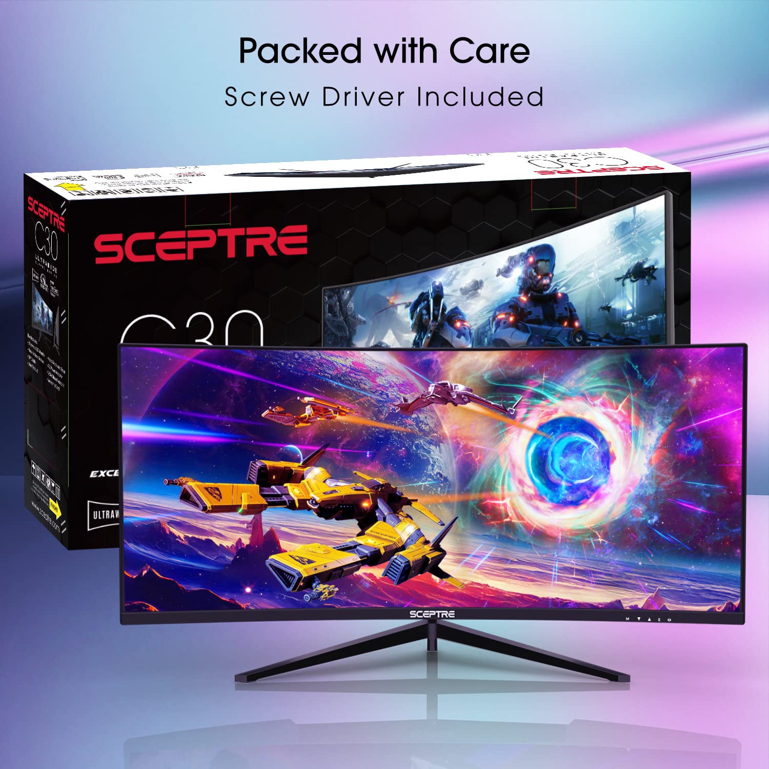 Sceptre 30-Inch Curved Gaming Monitor 21:9 2560X1080 Ultra Wide/ Slim Hdmi Displayport Up To 200Hz Build-In Speakers, Metal Blac