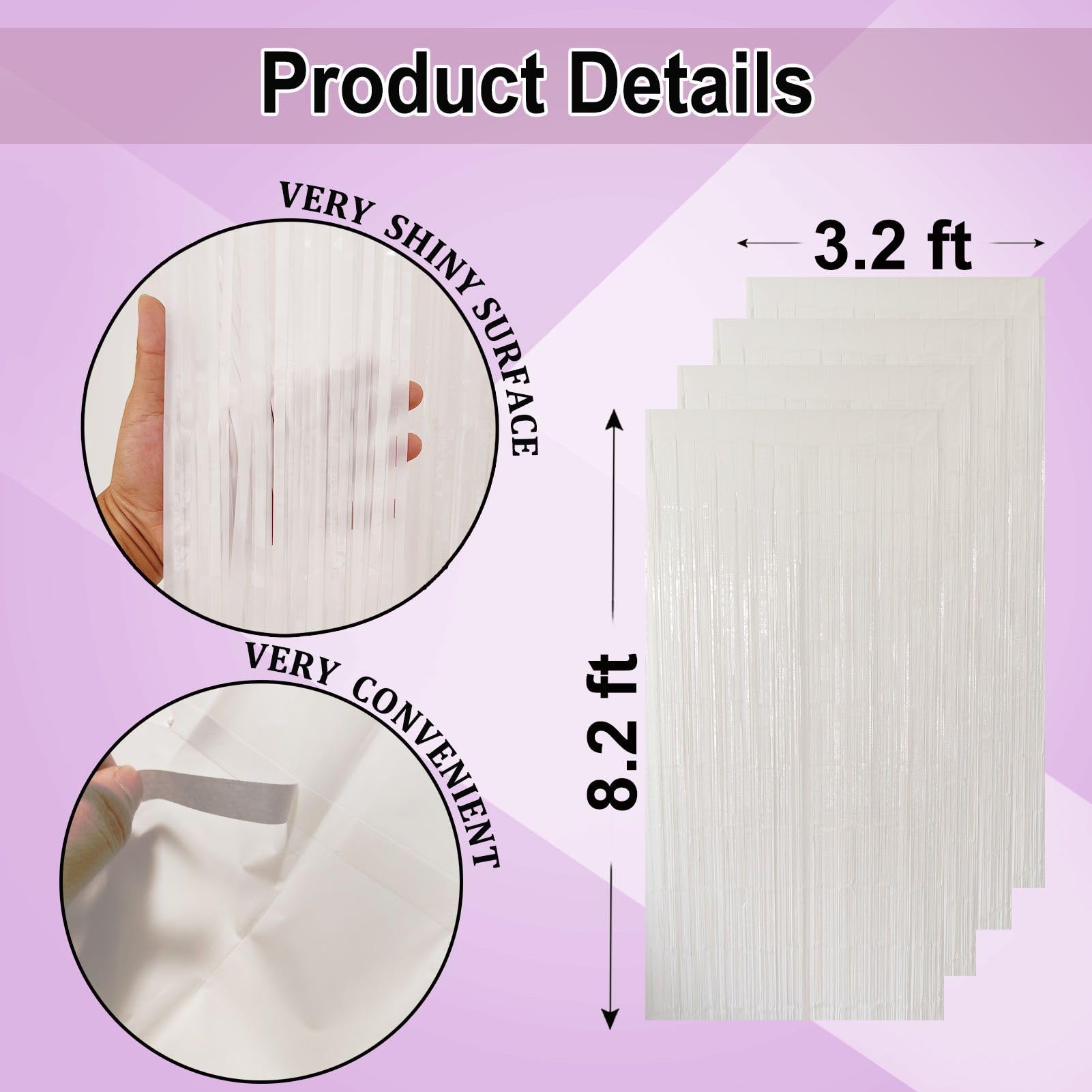Eufars White Fringe Backdrop Curtains For Parties   4 Pack Of 3.2X8.2Ft White Streamers Curtain Photo Backdrop For Wedding Birth