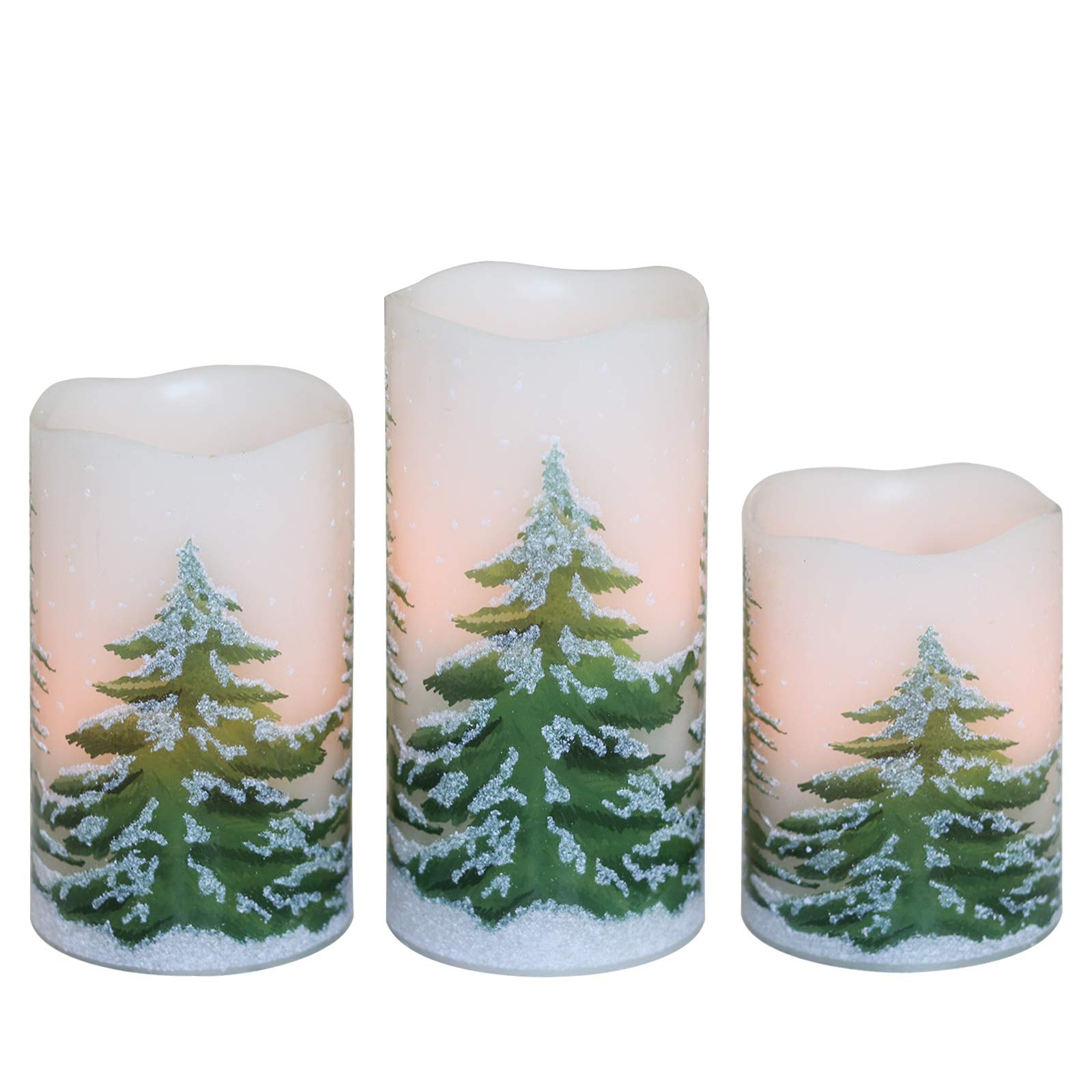 Dromance Christmas Flameless Candles With 6 Hour Timer, 3 Pack Real Wax Led Pillar Candles Warm Light Flickering Holiday Decor(G