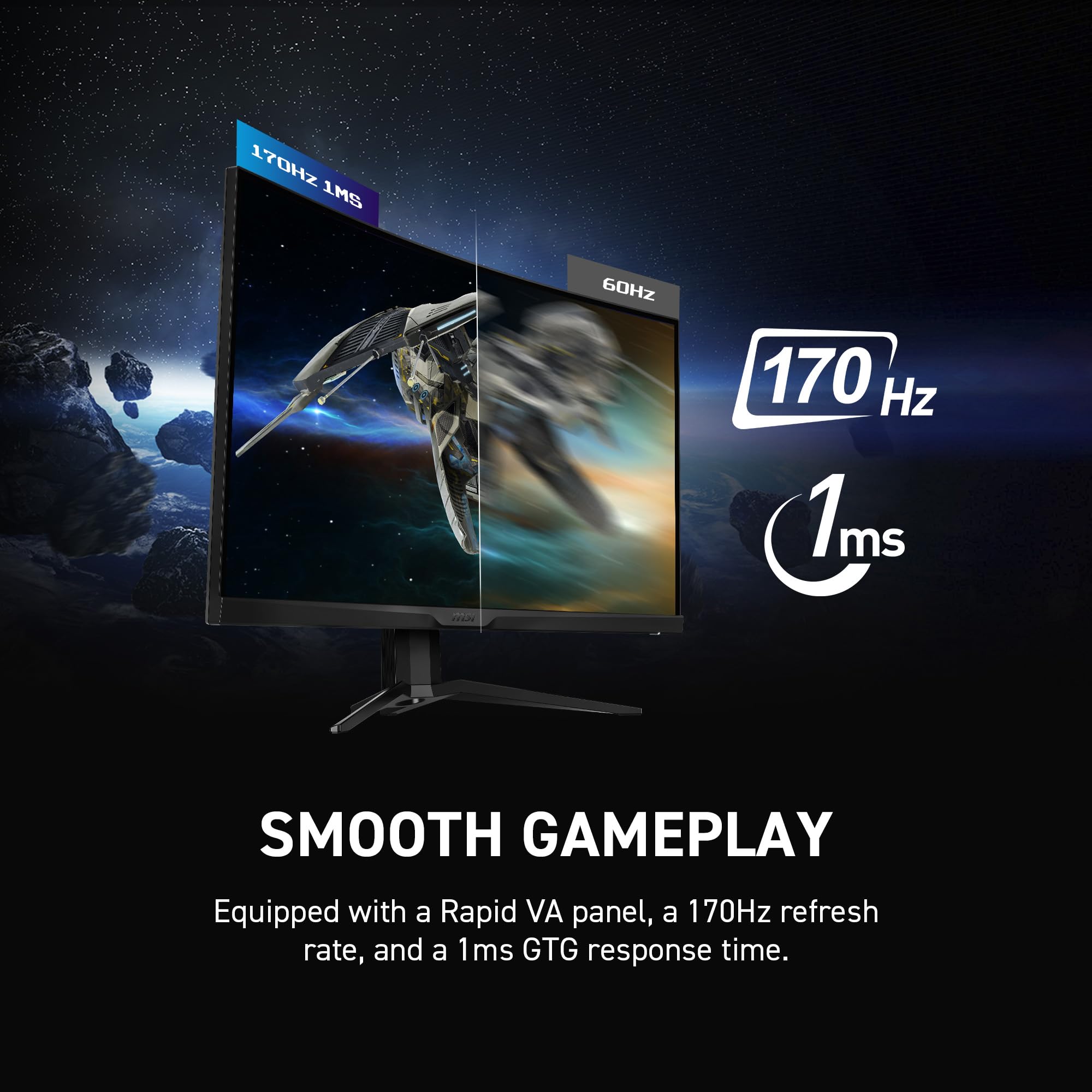 Msi Mag275Cqrf Qd, 27 Gaming Monitor, 2560 X 1440 (Qhd) Rapid Va With Quantum Dot, 1 Ms, 170Hz, Freesync Premium, Hdr Ready, 100