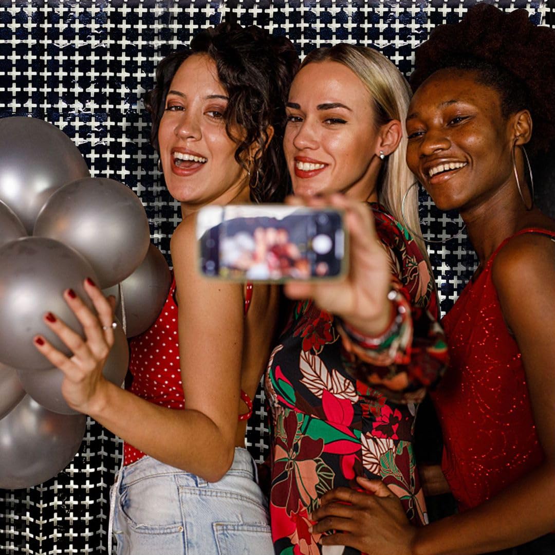 Square Tinsel Curtain Party Backdrop   5Pcs Glitter Foil Fringe Curtain Party Decor Black Photo Booth Backdrop Streamers For Hal