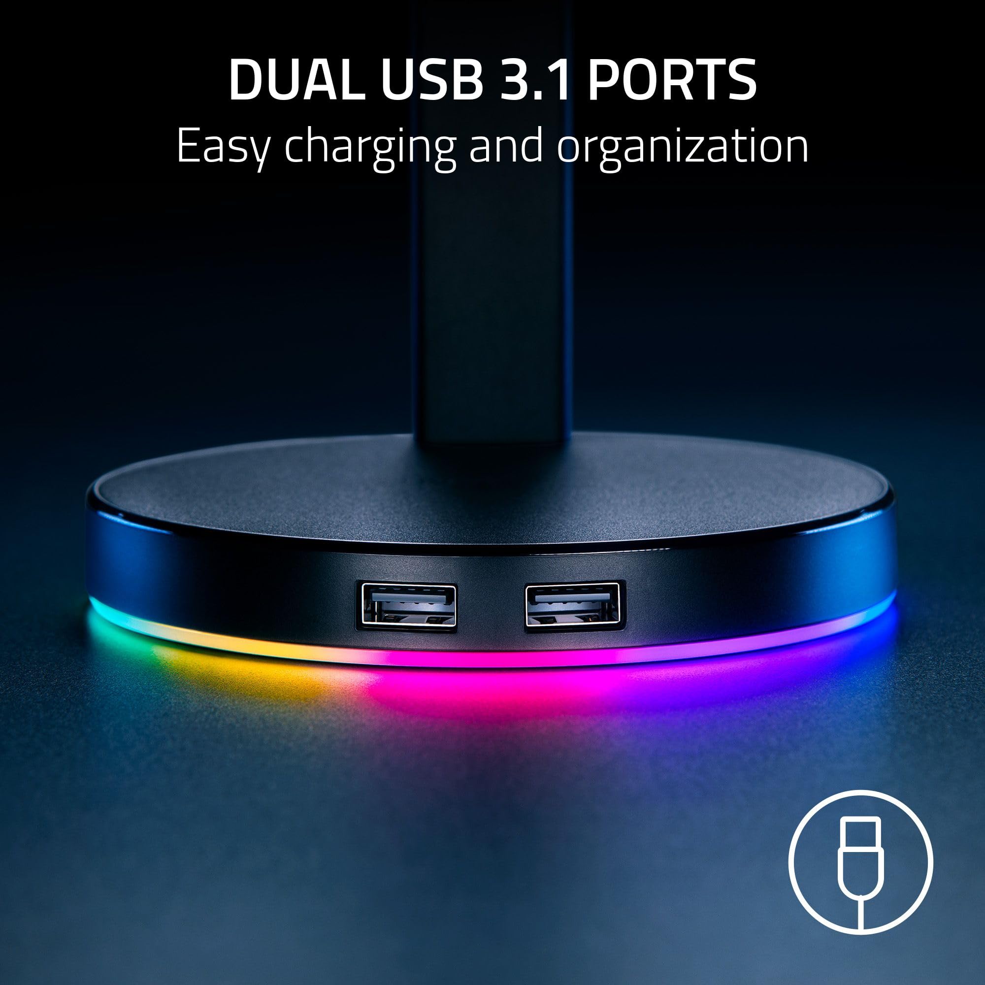 Razer Base Station V2 Chroma Headphone Headset Stand Holder: Chroma Rgb Lighting - Taller Stand & Anti-Slip Ledge - Usb Charging