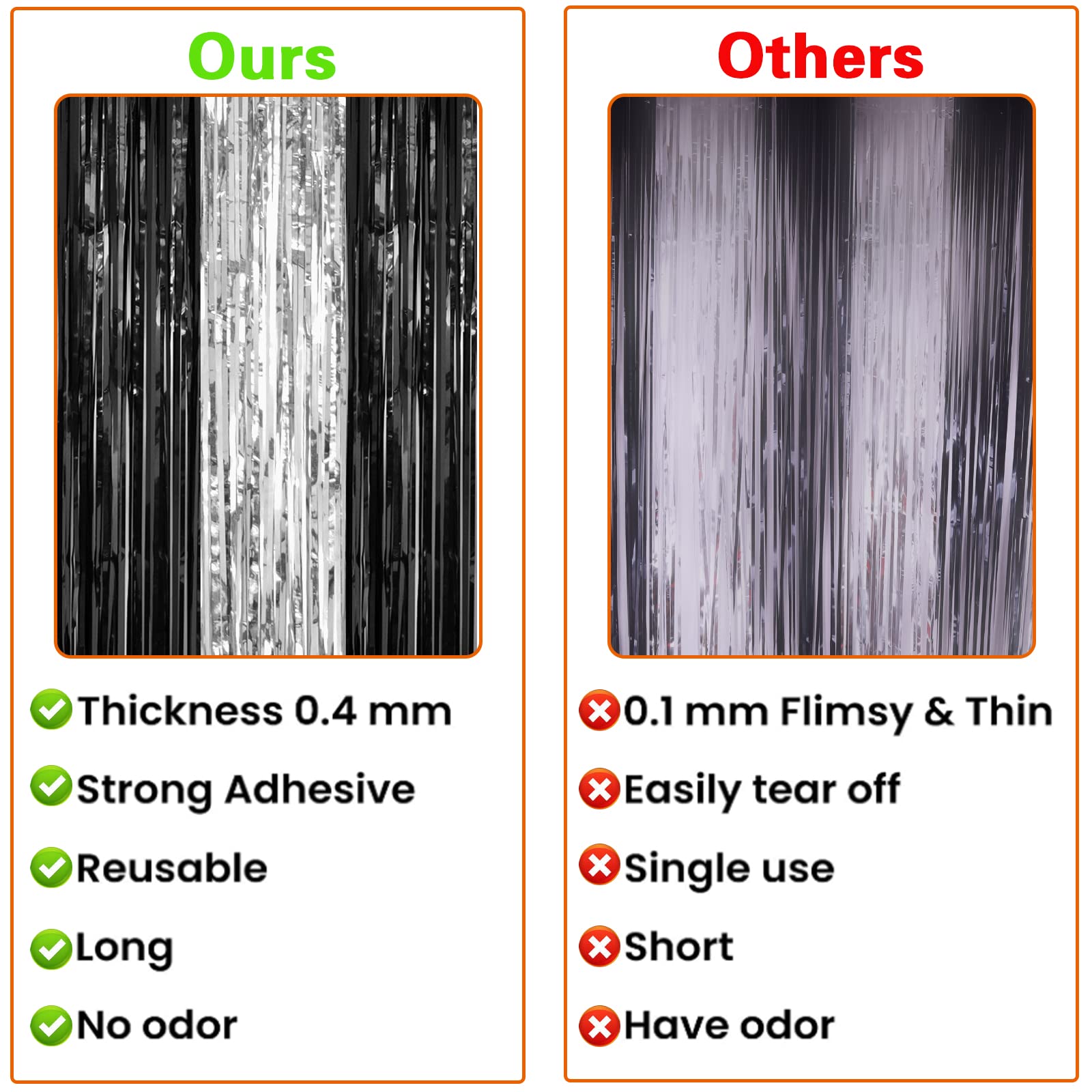 Pigetale, 2 Pack 3.2 X 8.2 Ft Black And Silver Foil Fringe Curtains Party Decorations, Sparkle Tinsel Curtain Photo Backdrop For