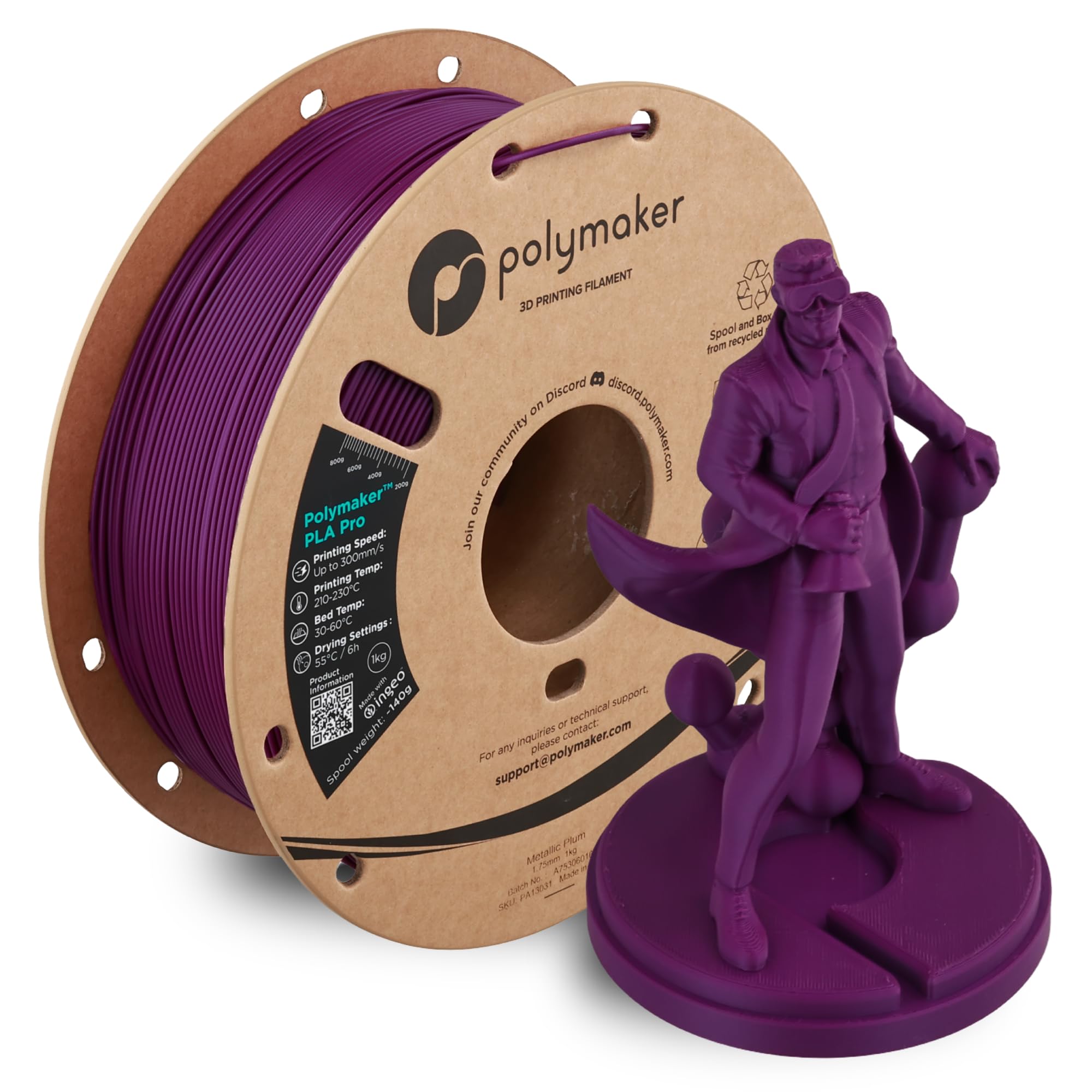 Polymaker PLA Pro 3D Printing Filament Metallic Plum 1.75mm 1KG, High-Impact Tough PLA, Fast Printing up to 300mm/s, High Speed 