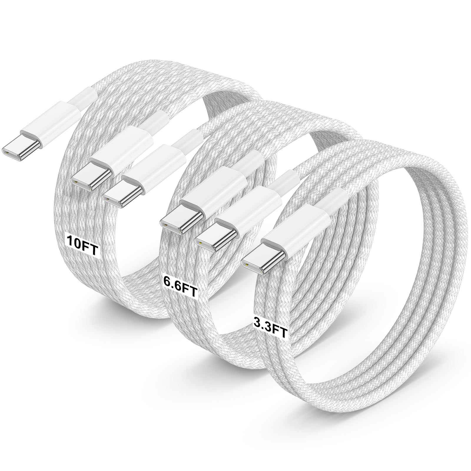 Jermasal Braided Usb C To Usb C Cable [3.3Ft+6.6Ft+10Ft] 60W 3Pack,Type C Fast Charging Cable Compatible For Iphone 15/15 Pro/15