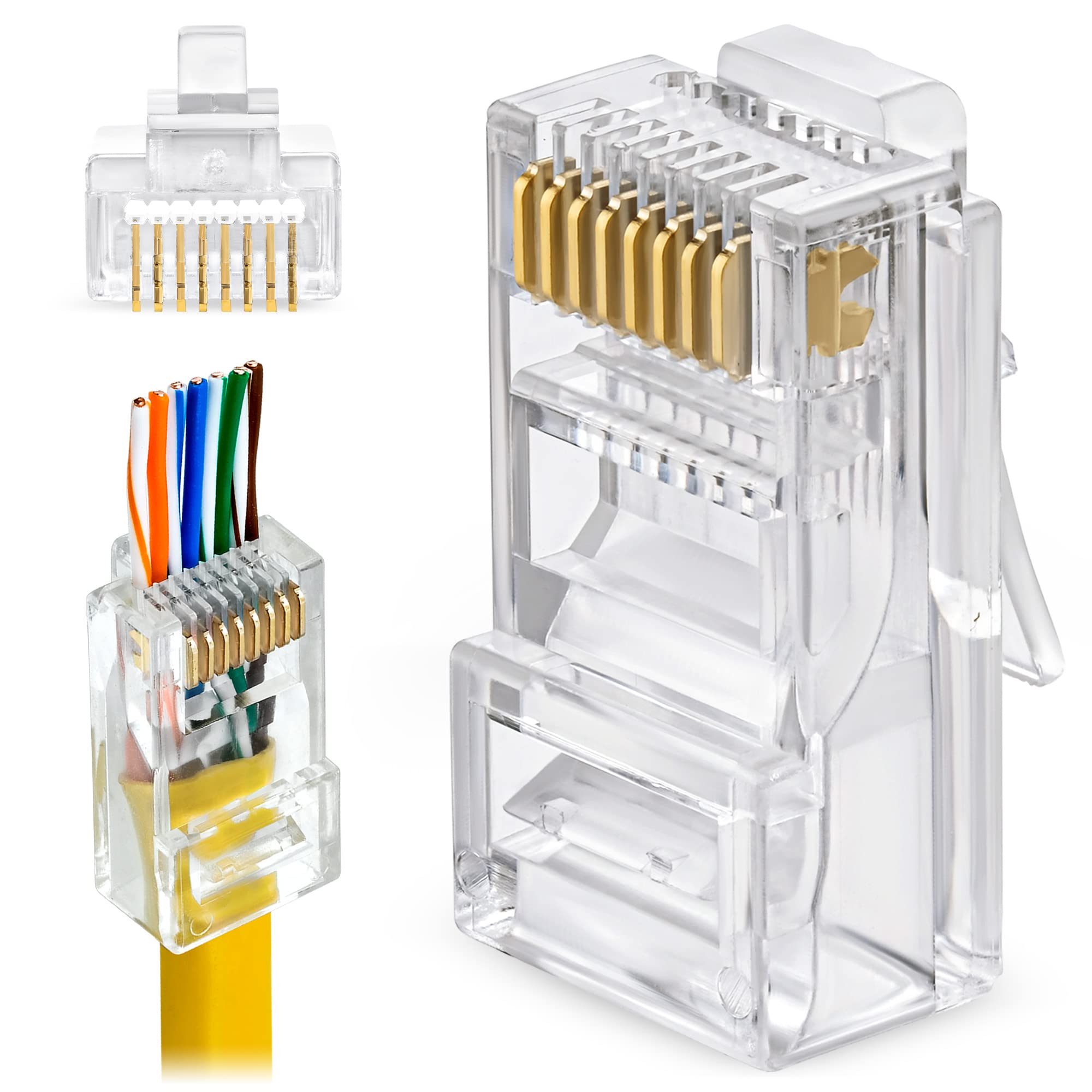 Gtz Rj45 Cat5E Pass Through Connectors   Pack Of 100   Ez To Crimp Modular Plug For Solid Or Stranded Utp Network Cable   Male E