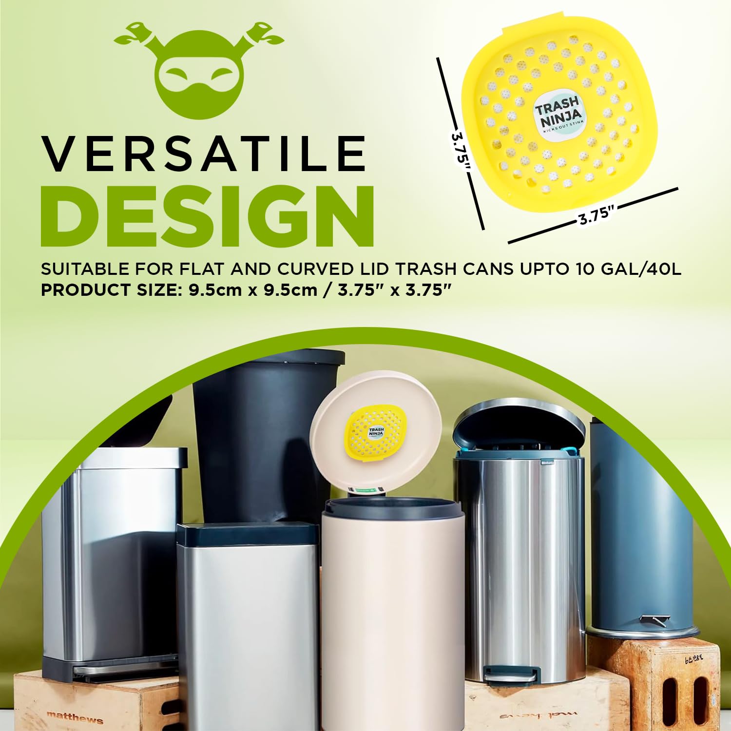 Trash Ninja Trash Can Deodorizer   Garbage Can Deodorizer With Activated Charcoal, Reusable Trash Can Odor Eliminator, Stick On