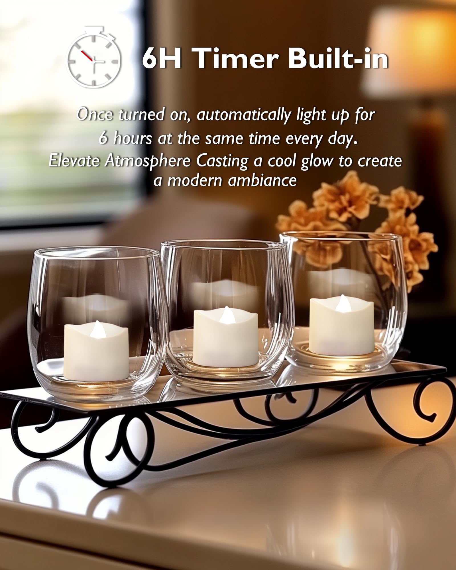 Homemory Timer Tea Lights Candles Battery Operated Candles With 6H Timer, Auto On Daily, Flameless Led Tealight Votive Candles F