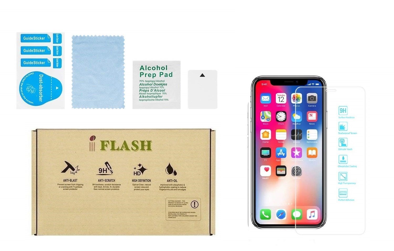 Iflash Iphone X/Xs Glass Screen Protector, Iphone 11 Pro Glass Screen Protector Hd Tempered Glass Screen Protector For Apple Iph