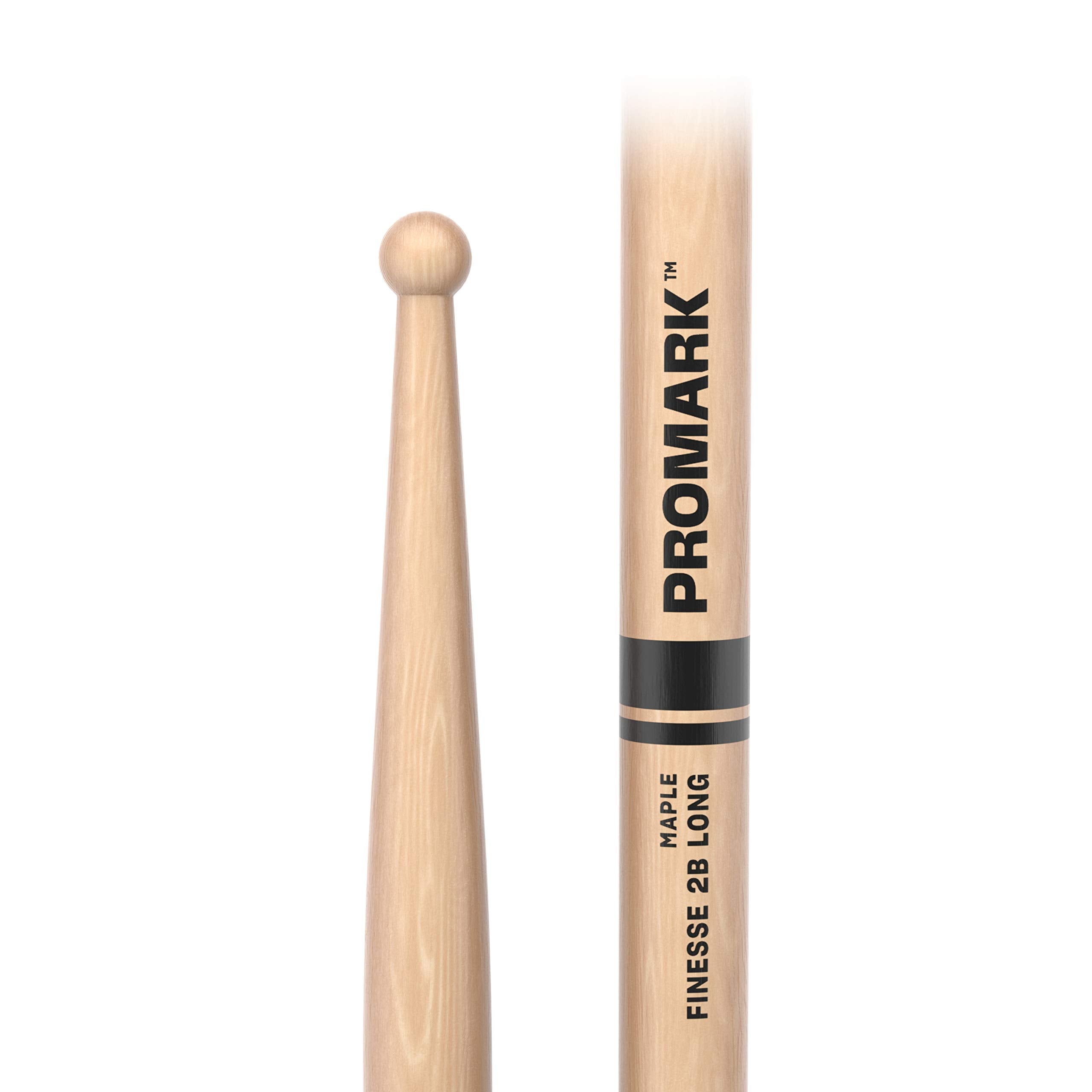 Promark Finesse 2B Long Maple Drumsticks, Small Round Wood Tip, One Pair